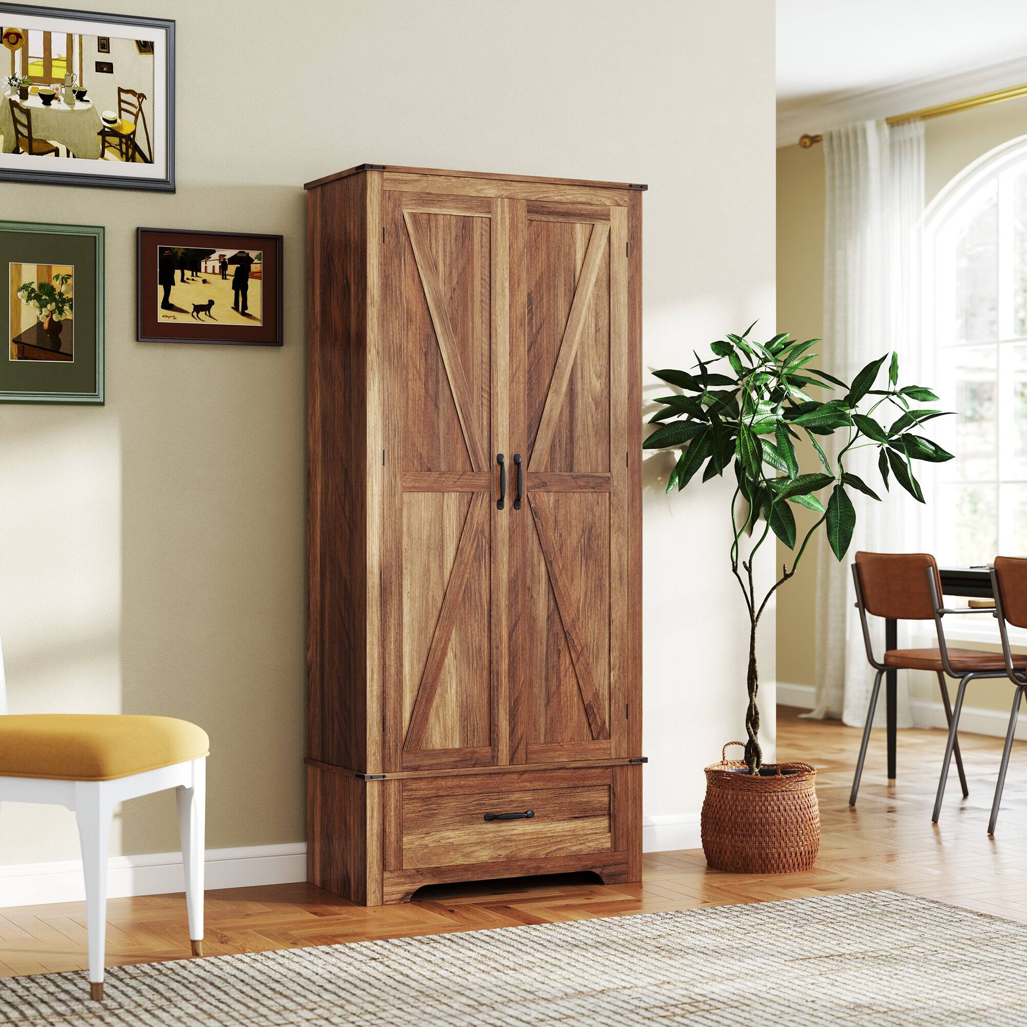 Alt View 1. Homcom - 72" Farmhouse Pantry Cabinet with Adjustable Shelves - Brown.