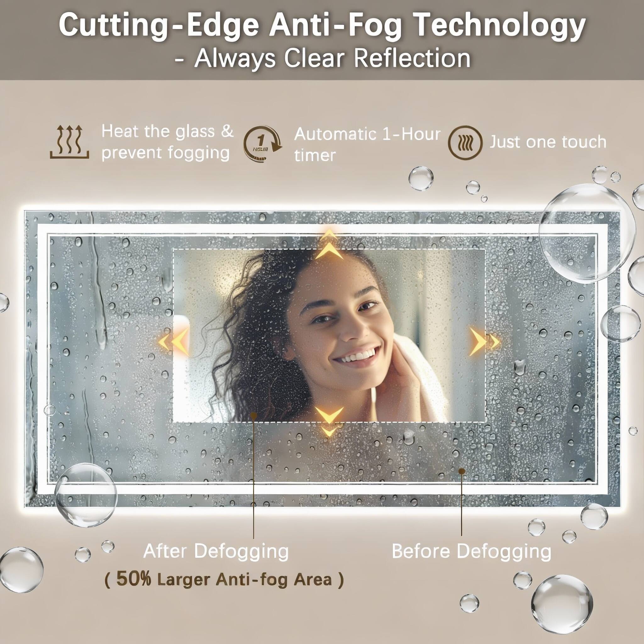 OMOMMD Bathroom Mirror With Lights Cri Colors Dimmable Front And ...