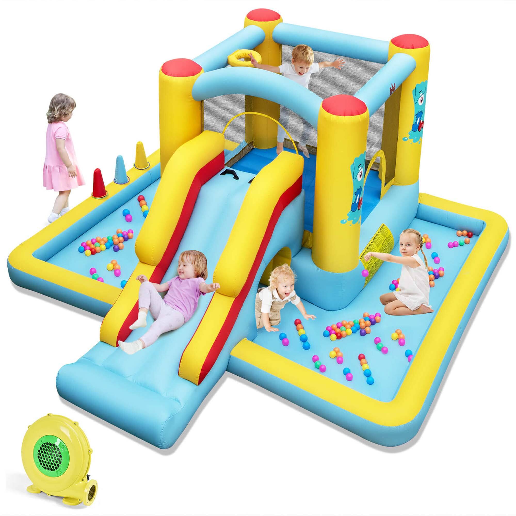 Front. Costway - Costway Inflatable Bounce House with Slide Jumping Area Tunnel Ball Pit with 480W Blower - Multicolor.