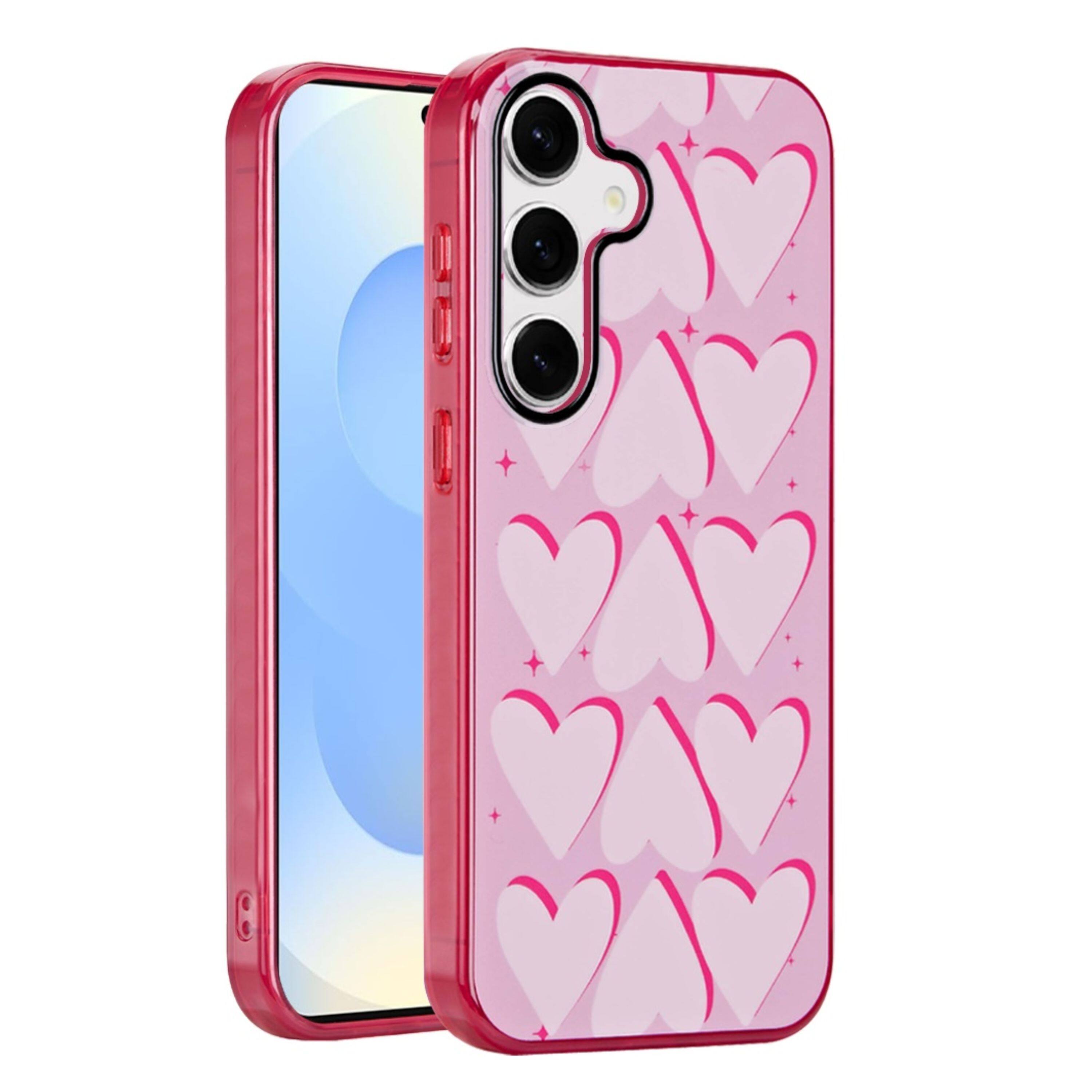 Front. Kitcheniva - Layer In Mold Design TPU Case With Tempered Glass For Samsung S25/S24 Big Hearts - Multicolor.
