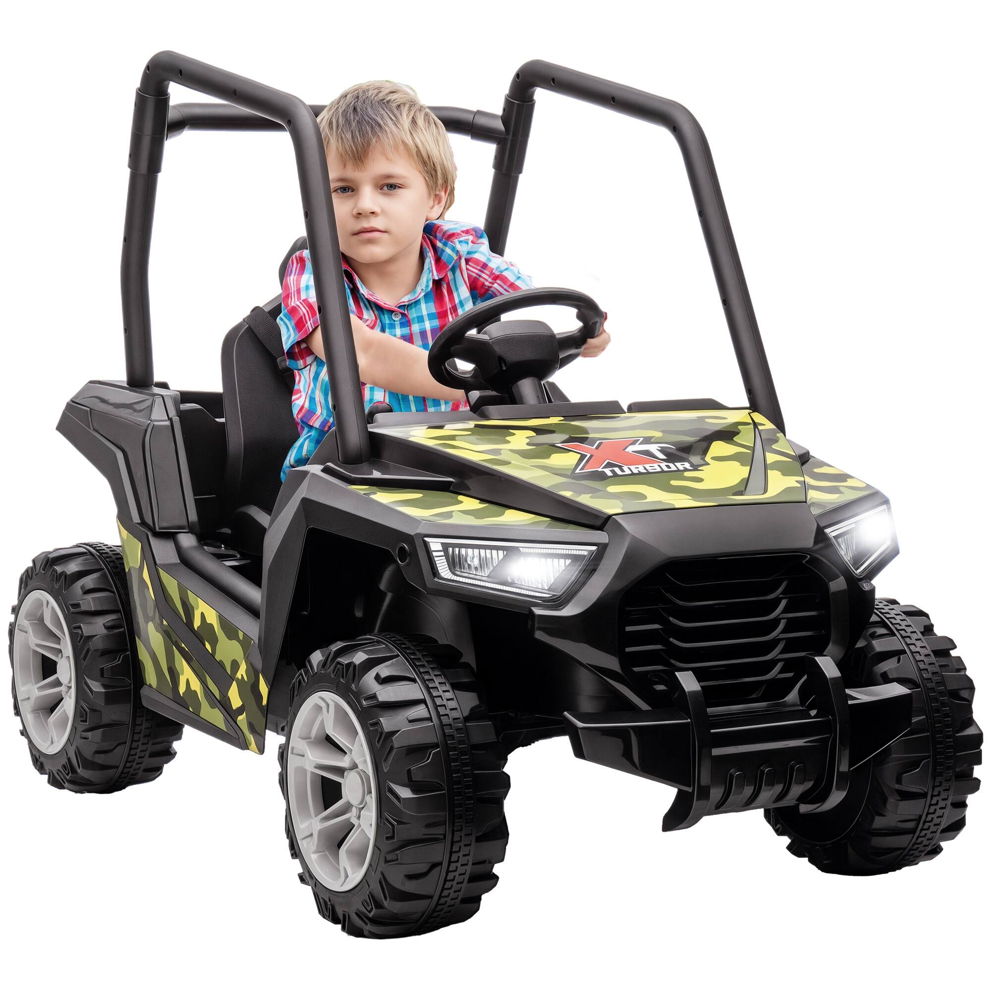 Front. Qaba - 12V Electric UTV for Kids, Battery Ride on Car with Remote, Suspension, Soft Start, Music, LED Light, 3 Speed, for 3-6.