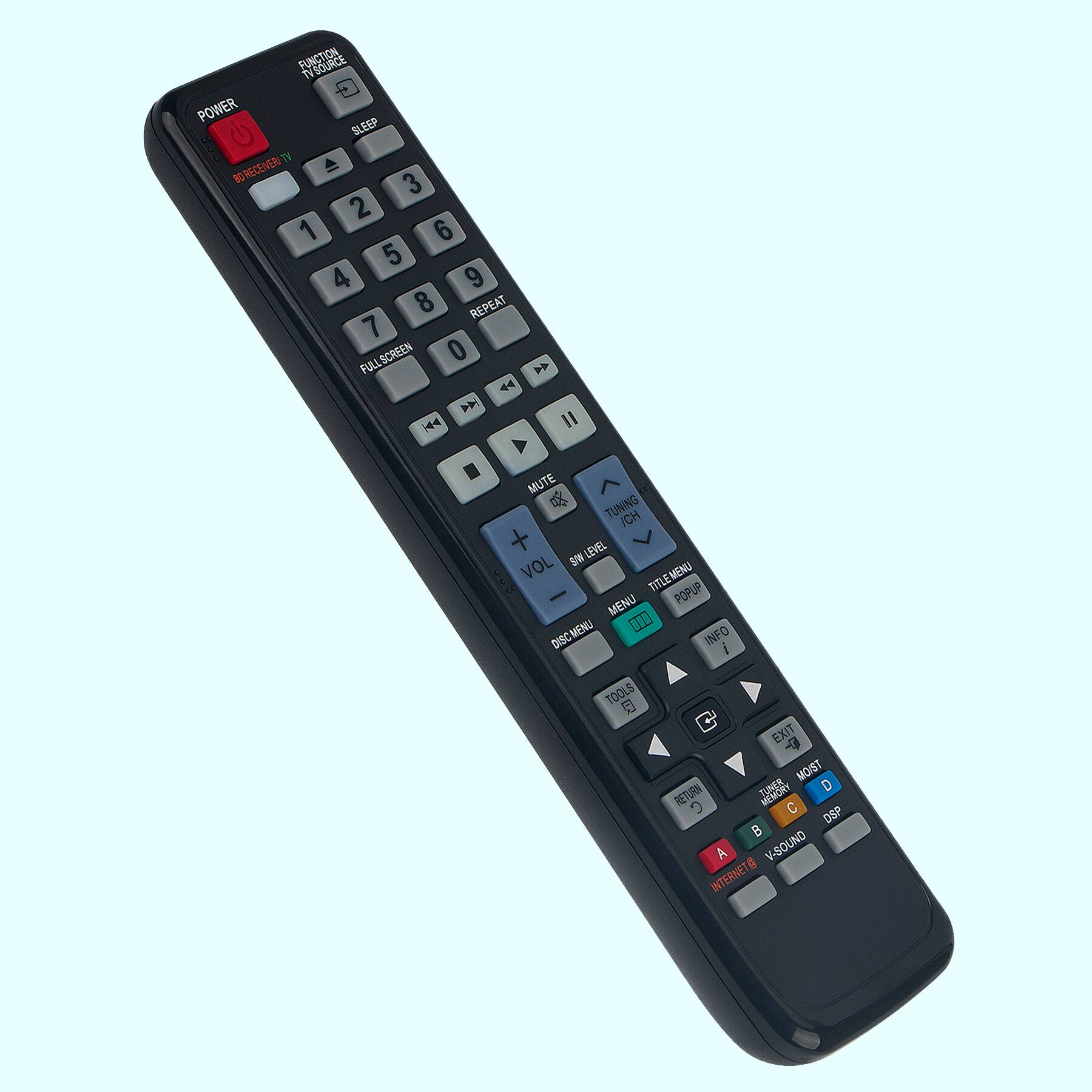 TV SOURCE  
POWER  
SLEEP  
1 2 3  
4 5 6  
7 8 9  
0  
REPEAT  
FULL SCREEN  
MUTE  
TUNING  
ICH  
SW  
LEVEL  
VOL  
MENU  
TTL  
POPUP  
MENU  
010  
DIBC  
INFO  
TOOLS  
EXIT  
MOIST  
TUNER  
RETURN  
C  
DSP  
B  
A  
V-SOUND  
INTERNET