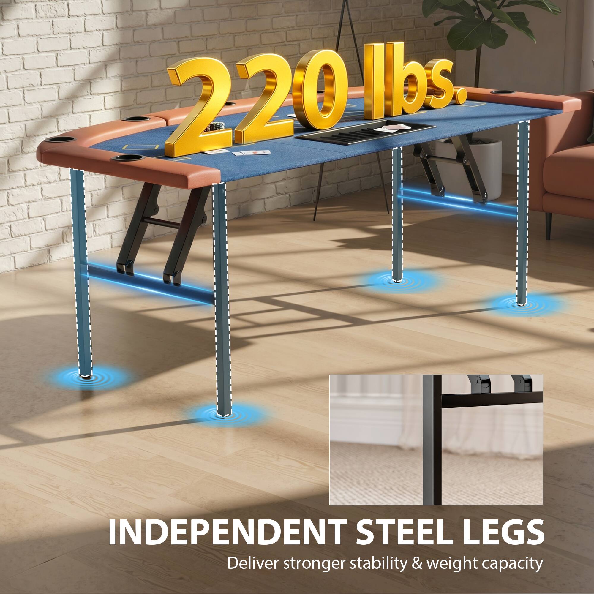 220 lbs. INDEPENDENT STEEL LEGS Deliver stronger stability & weight capacity