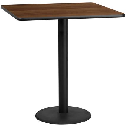 Front. Flash Furniture - Stiles 42'' Square Walnut Laminate Table Top with 24'' Round Bar Height Table Base - Brown.