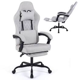 Costway - Height Adjustable Computer Chair with Headrest, Lumbar Support, Linkage Armrests - Gray