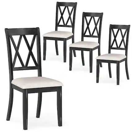 Front. Costway - Costway 4 PCS Farmhouse Dining Chairs Modern Kitchen Chairs with Elegant Hollowed backrest - Black,Beige.