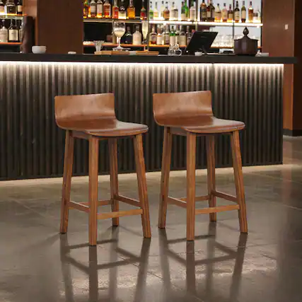 Front. Hivvago - Set of 2 Wooden Bar Stools with Solid Seats and Backrests - Brown.