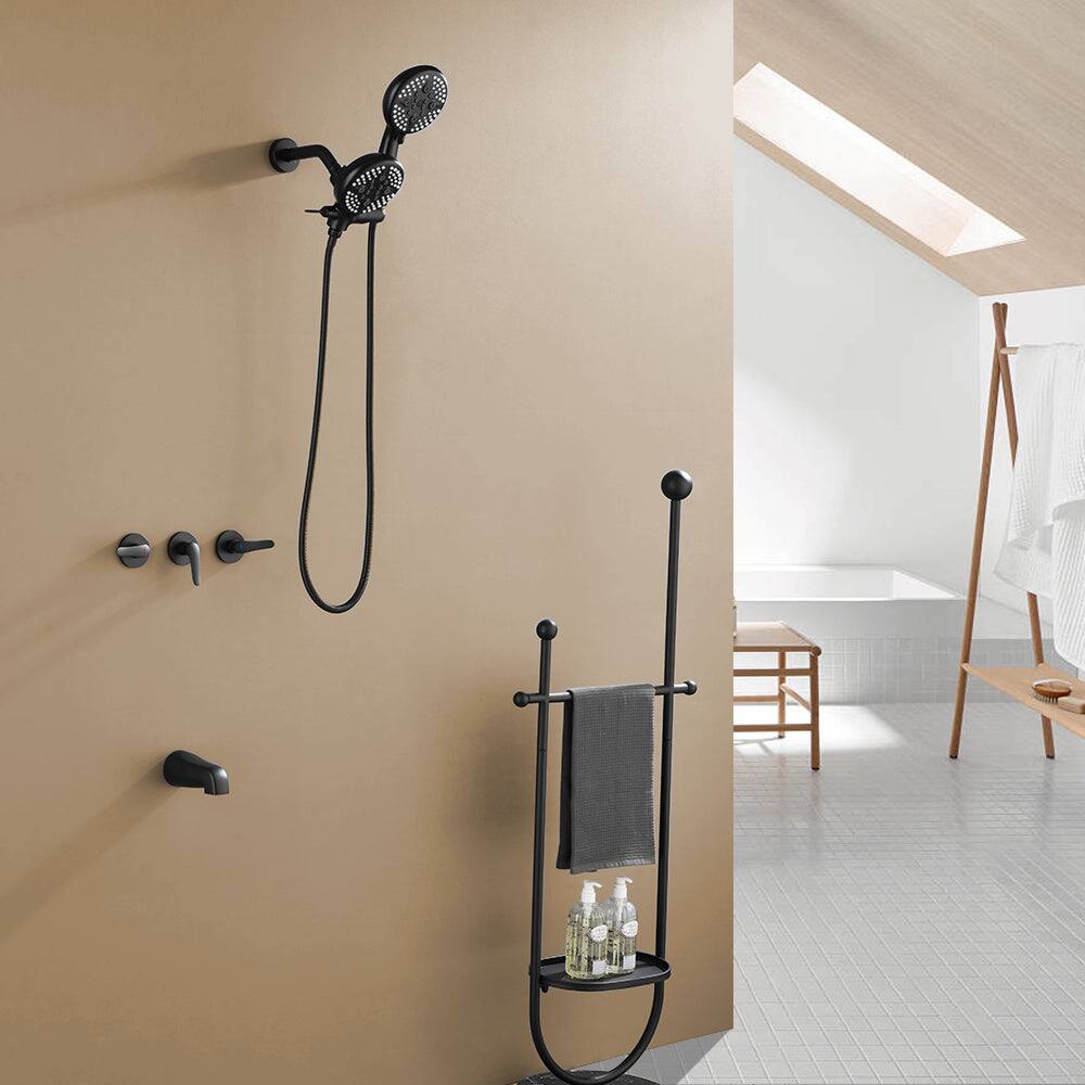 Alt View 2. Boyel Living - Matte Black Shower Set with Five Function Dual Shower Heads and Three Handle Control - Matte Black.