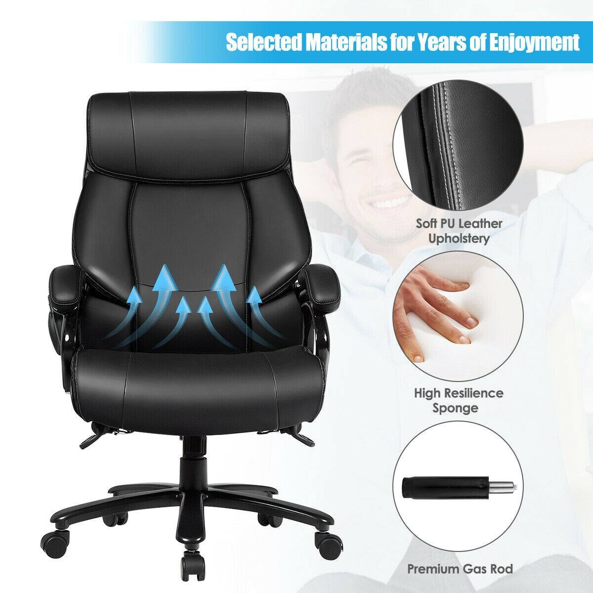 Selected Materials for Years of Enjoyment

- Soft PU Leather Upholstery
- High Resilience Sponge
- Premium Gas Rod