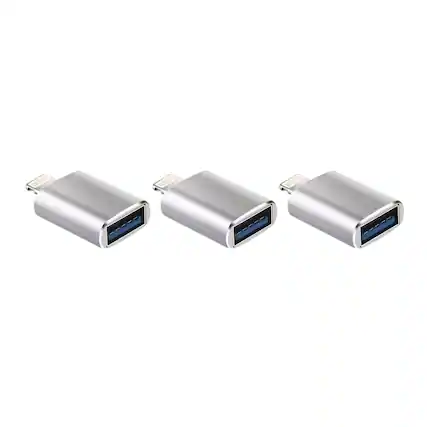 Front. Qixxronics - Lightning to USB Adapter Card Reader Data Transfer Digital Camera Memory Connector for iPhone iPad Photo Stick (3-Pack) - Silver.