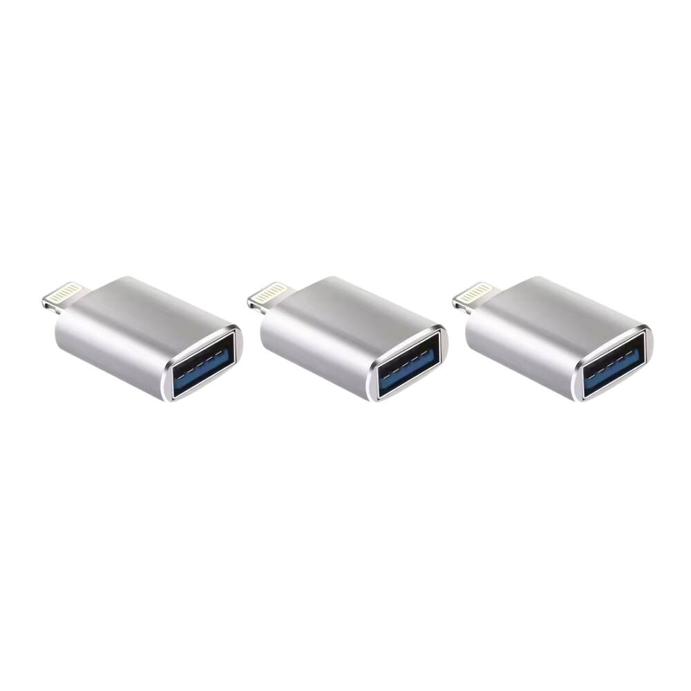 Alt View 1. Qixxronics - Lightning Male to USB Female Adapter for Flash Drive Card Reader Keyboard Hub Adapter for iPad iPhone (3-PACK) - Silver.