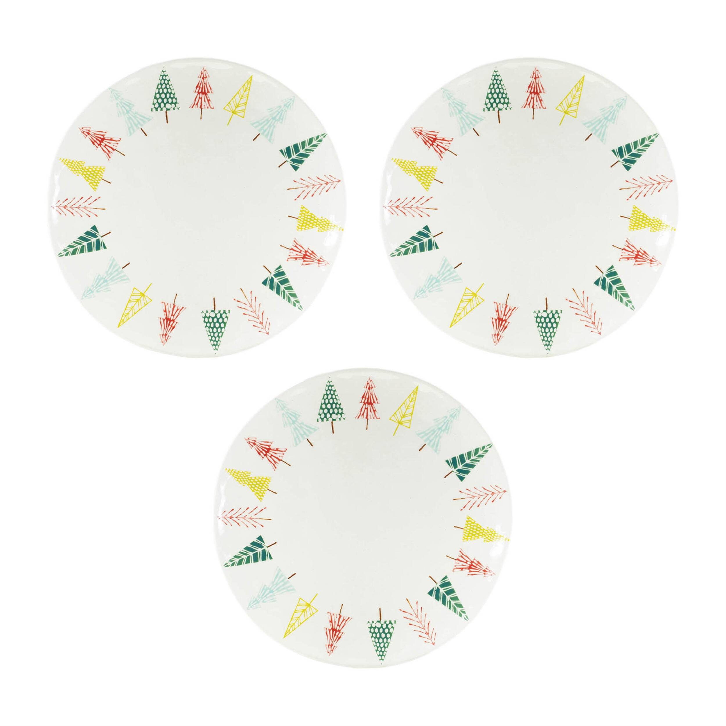 Left. BreeBe - Ceramic Pine Tree Print Platter (Set of 3) - White, Green, Red.