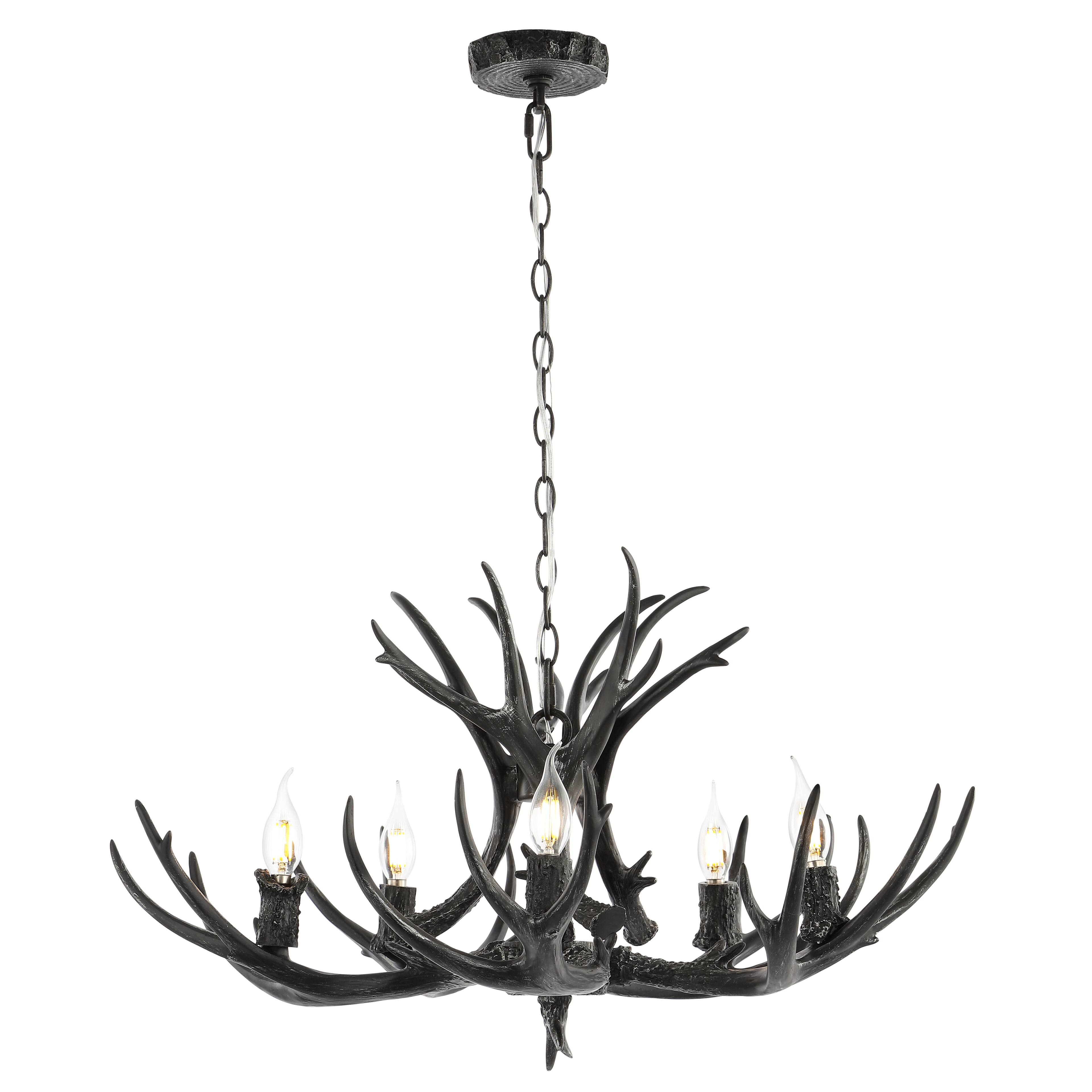 "Jonathan Y - Eldora 30"" 5-Light Rustic Farmhouse Adjustable Resin Antler LED Chandelier - Black" price history on PriceWatchPro