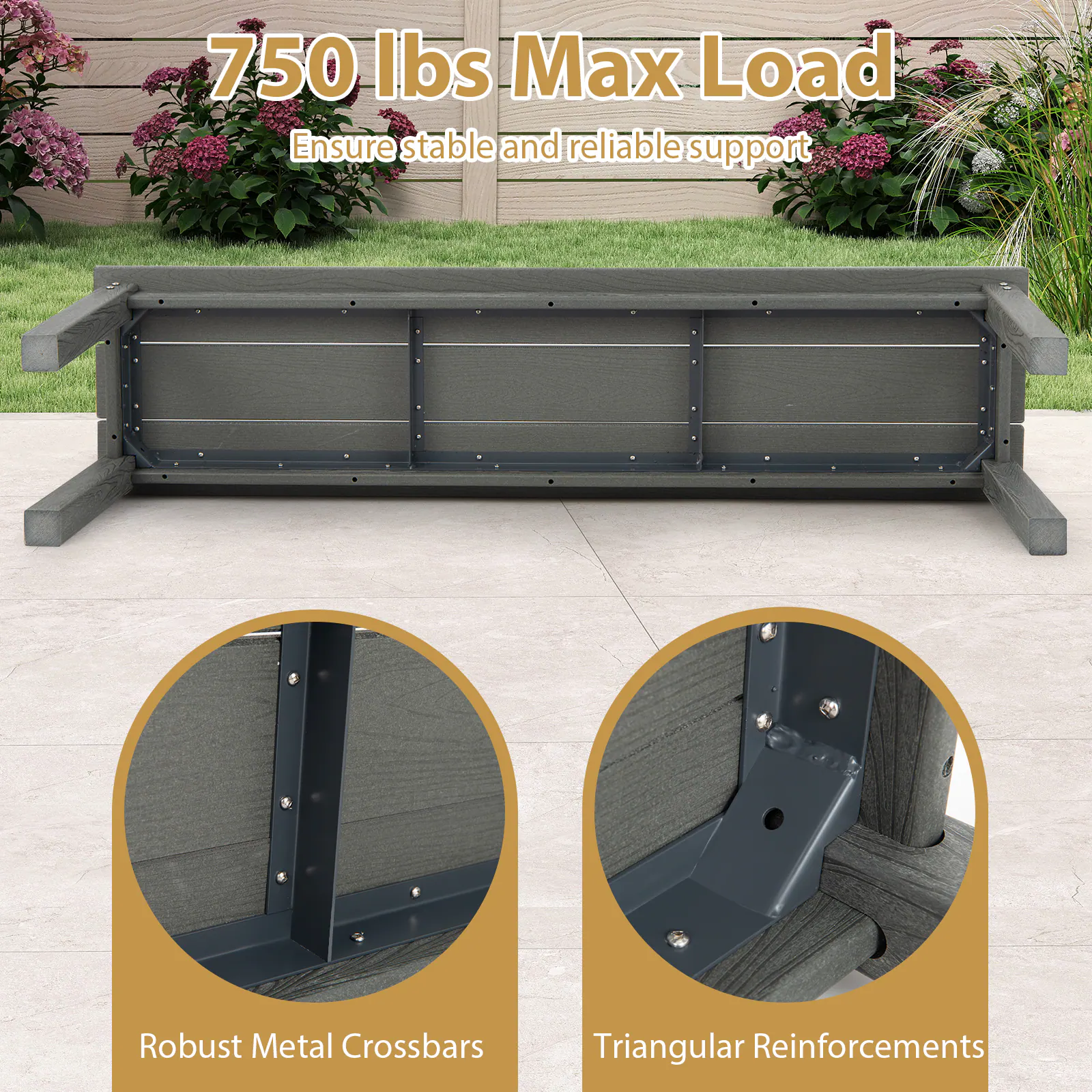 750 lbs Max Load, Ensure stable and reliable support, Robust Metal Crossbars, Triangular Reinforcements