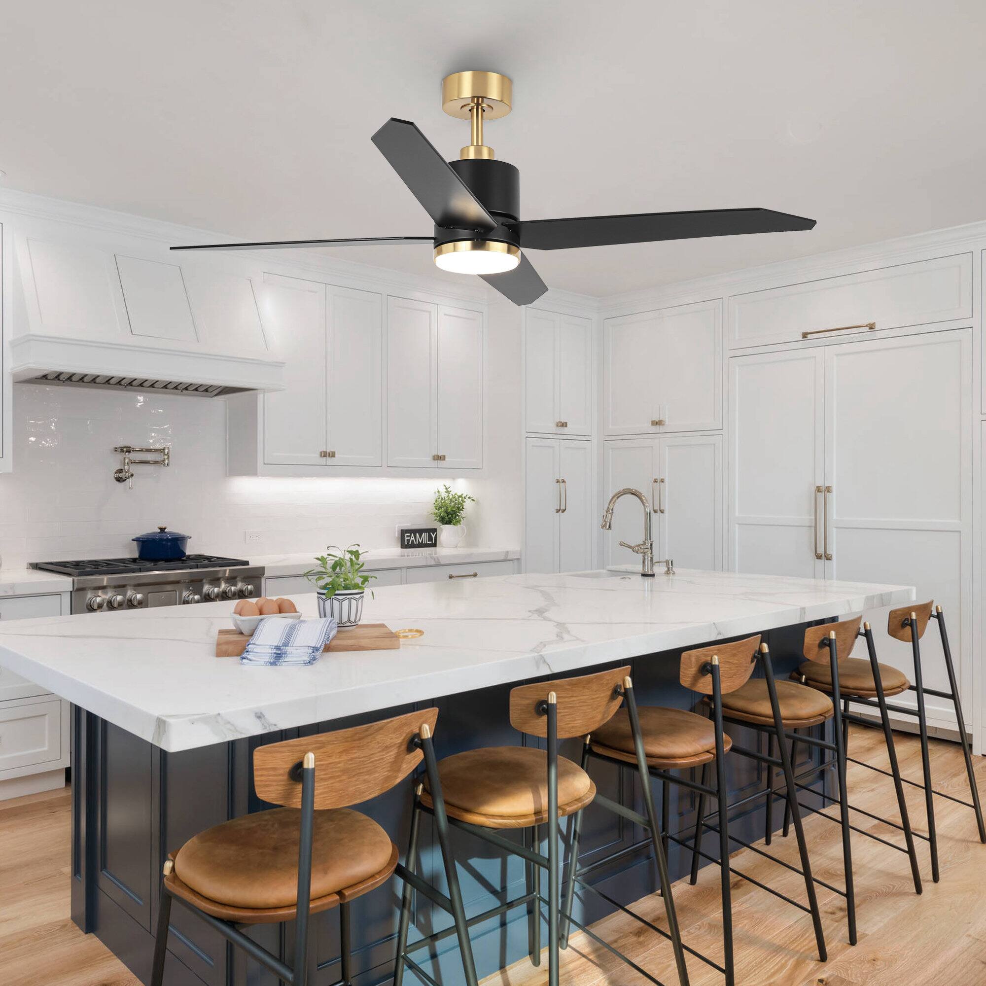 Back. Parrot Uncle - 52" Black Wood 4-Blade Dimmable Modern Ceiling Fan with Light and Remote - Black.