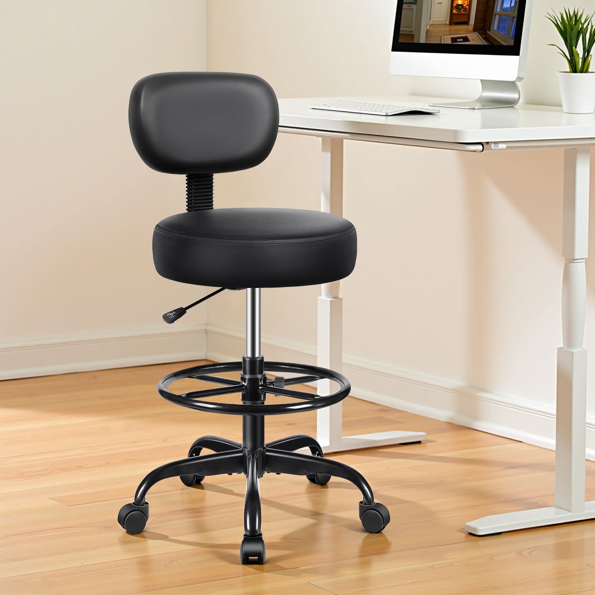 Brick Attic Drafting Chair with Backrest, PU Leather Adjustable