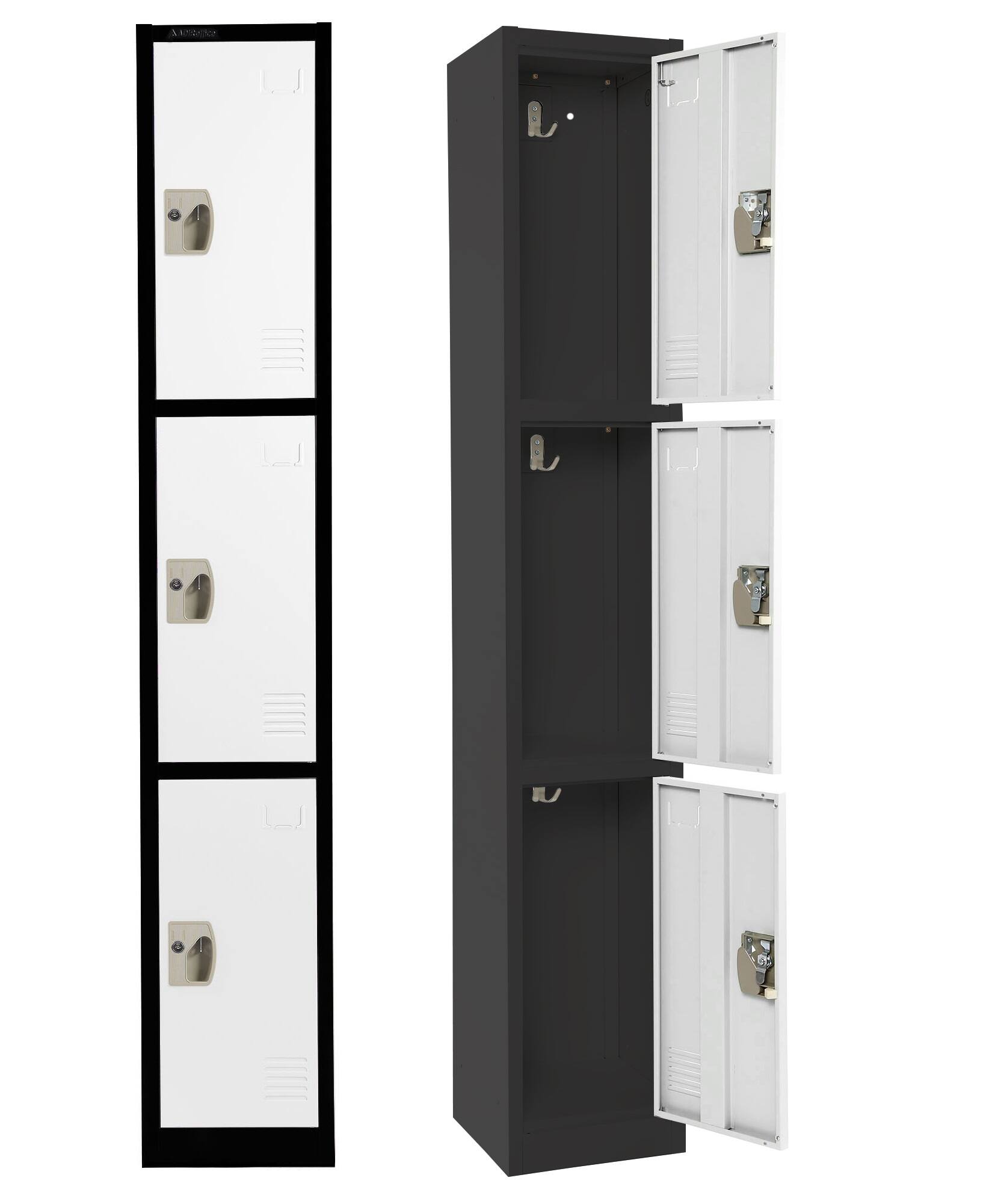 Alt View 5. AdirOffice - Storage Locker 629-Series 72" H 3-Tier Steel Compartment Key Lock Locker with Key Lock - Black Bidy/White Doors.