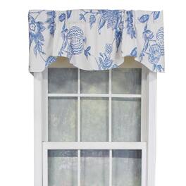 RLF Home - Natalie Bell Floral Print Extra Wide Window Treatment Valance 3" Rod Pocket 65" x 16" Cyan Blue - Cyan blue white
