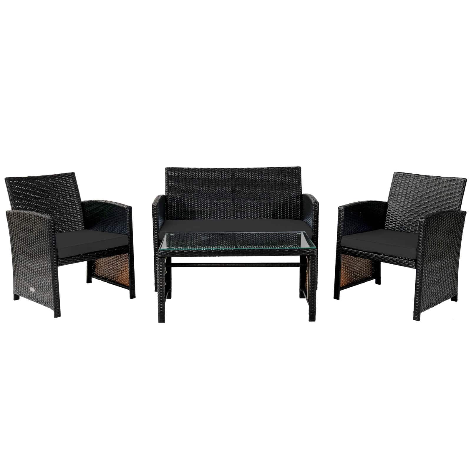Gymax - Set Of 4 Patio Rattan Furniture Set Cushioned Chair Sofa Table Turquoise - Black price history on PriceWatchPro