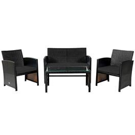 Gymax - Set Of 4 Patio Rattan Furniture Set Cushioned Chair Sofa Table Turquoise - Black
