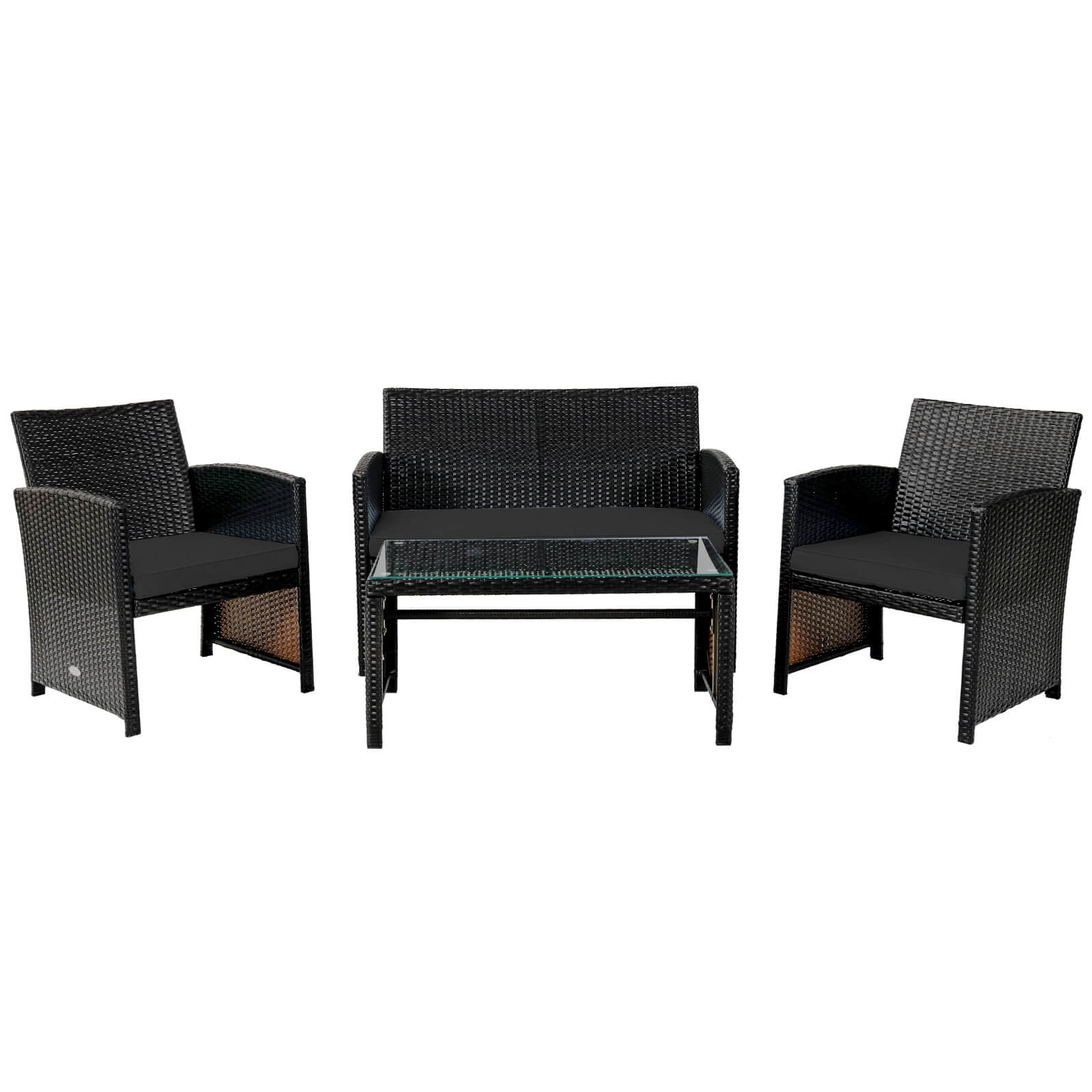 Front. Gymax - Gymax Set Of 4 Patio Rattan Furniture Set Cushioned Chair Sofa Table Turquoise - Black.
