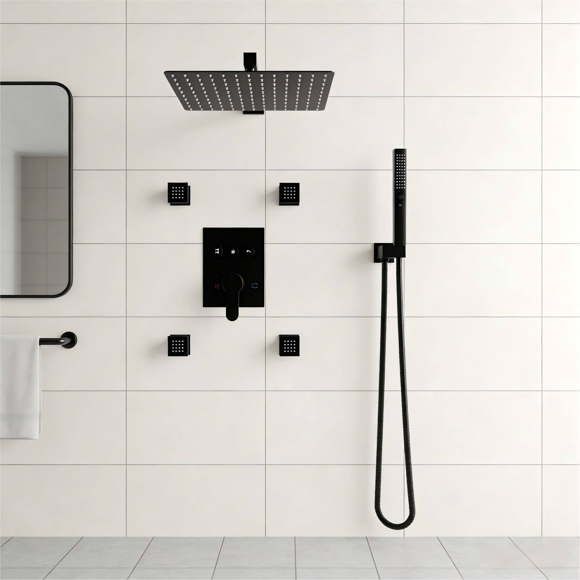 Alt View 2. Boyel Living - Matte Black Brass Shower Faucet Button Cartridge 12-Inch Top Spray 2-Inch Side Spray 2-Function - Black.