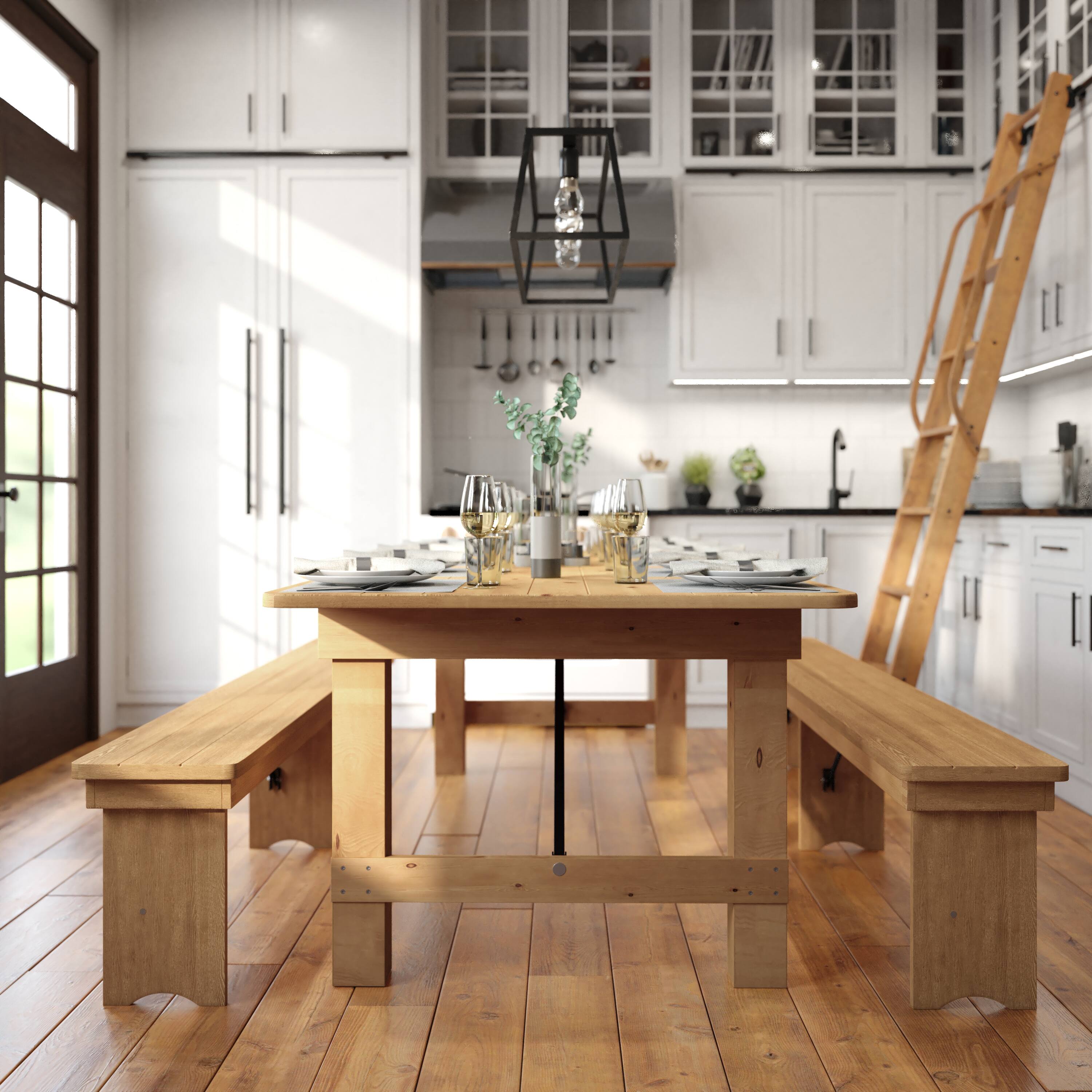 Alt View 3. Flash Furniture - HERCULES 9' x 40" Rectangular Antique Rustic Light Natural Solid Pine Folding Farm Table - Natural.
