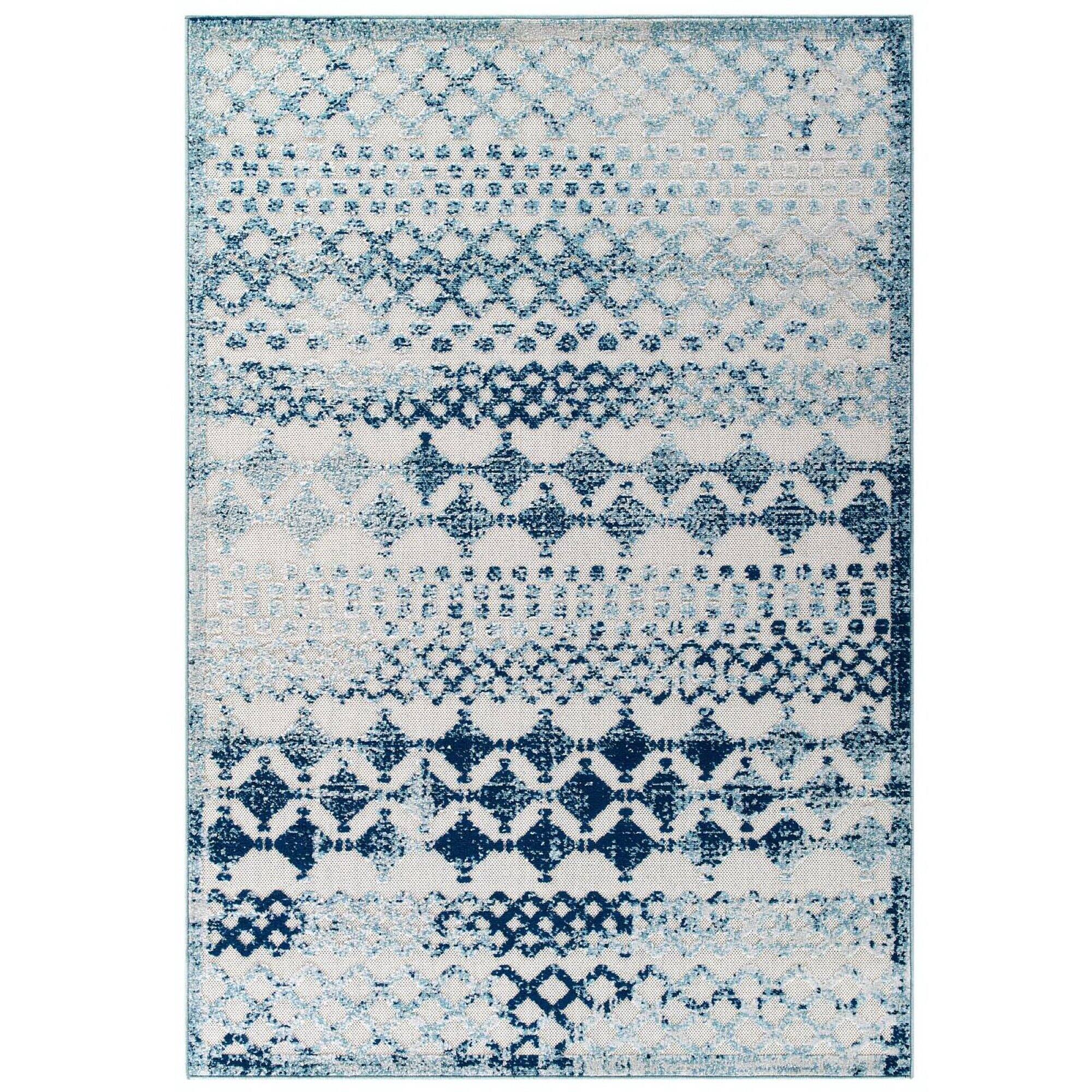 Angle. Modway - Reflect Giada Abstract Diamond Moroccan Trellis Indoor/Outdoor Area Rug - Ivory and Blue.