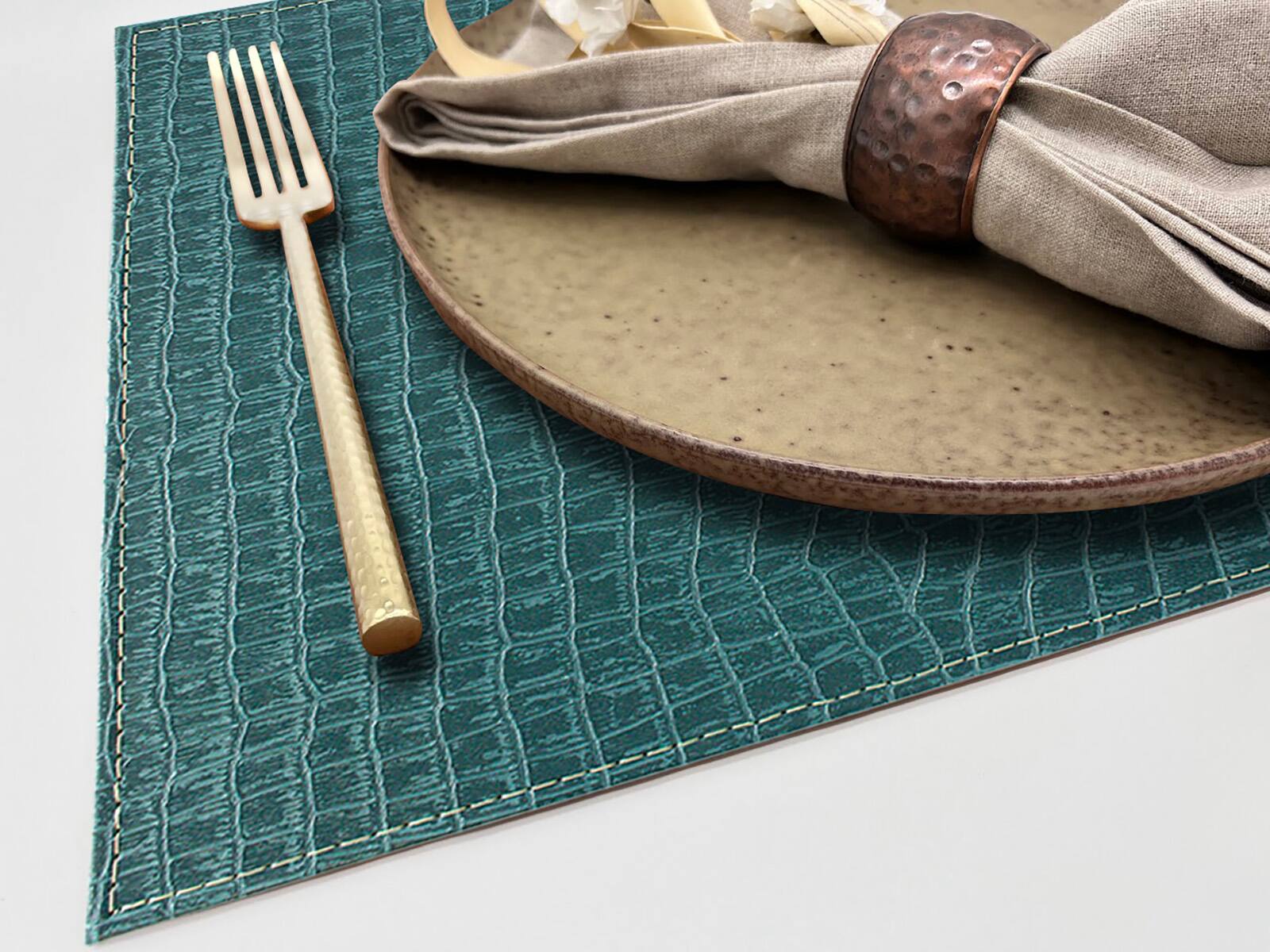 Alt View 1. Frieling - Davanti by  Crocodile Placemats Set of 6, Rectangular 16.5 x 12.5 Inch Indoor Outdoor Table Placemats – Petrol - Petrol.