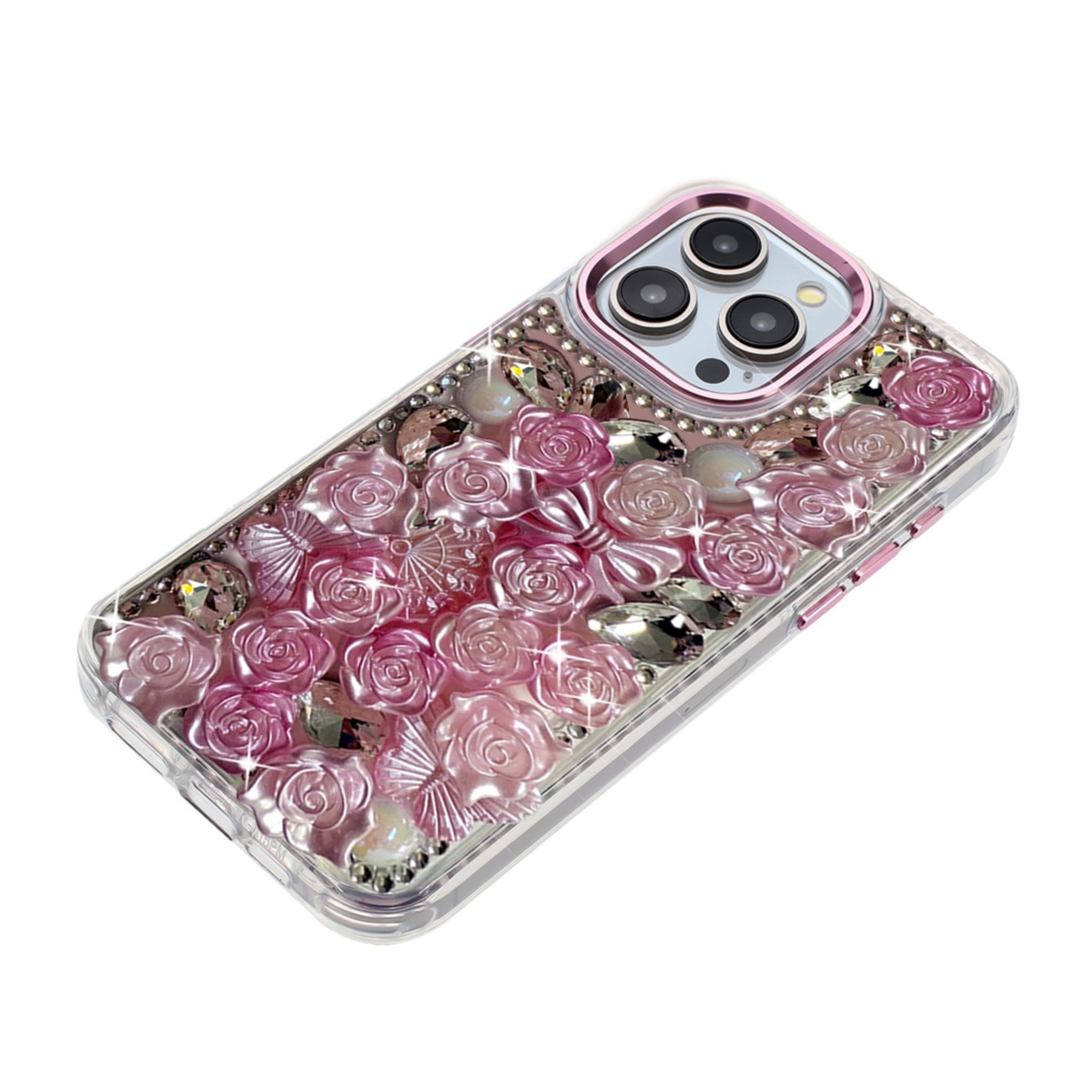 Left. Kitcheniva - 3D Roses Cover Phone Case With 2 Pcs Tempered Glass For iPhone 15 Pro Max Pink - Pink.