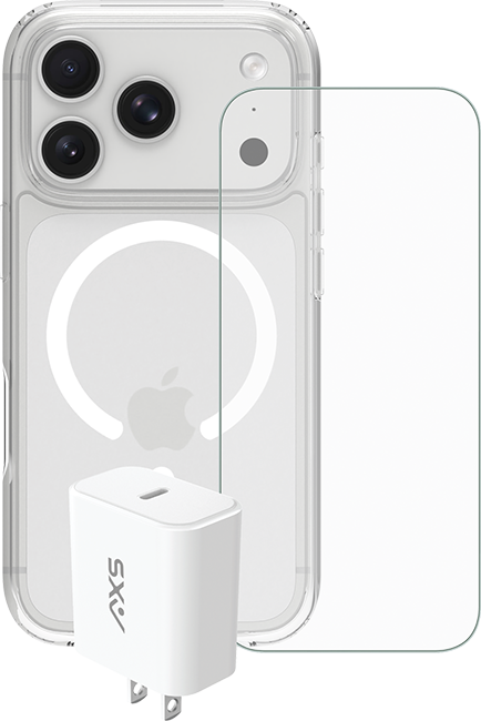 Front. AXS - AXS Ultra Case + Armorglass Pro Screen + 30W Basic Charger - iPhone 17 Pro - Clear.