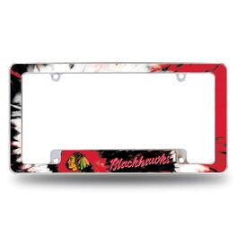 Rico Industries - Chicago Blackhawks Chrome Metal License Plate Frame with Bold Tie Dye Design - Multi