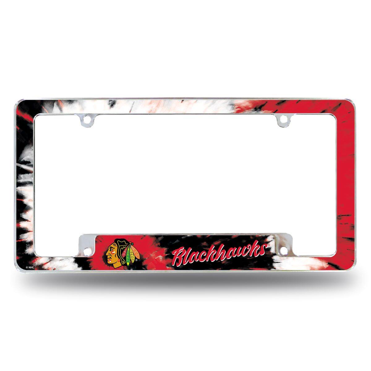Chicago Blackhawks Chrome Metal License Plate Frame with Bold Tie Dye Design