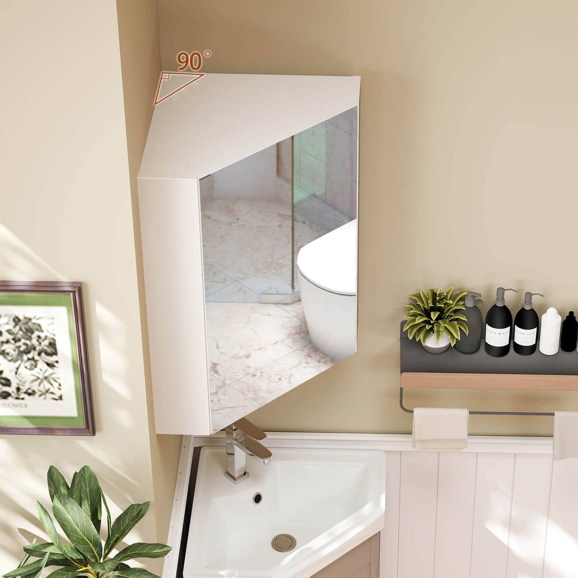 Alt View 3. Costway - Costway 23.5" Wall Mounted Storage Organizer Corner Medicine Cabinet with Mirror - White.