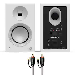 Kanto - TUK G2 Powered Speakers Bundle with AudioQuest Jack Russell Subwoofer Cable - 4m - White