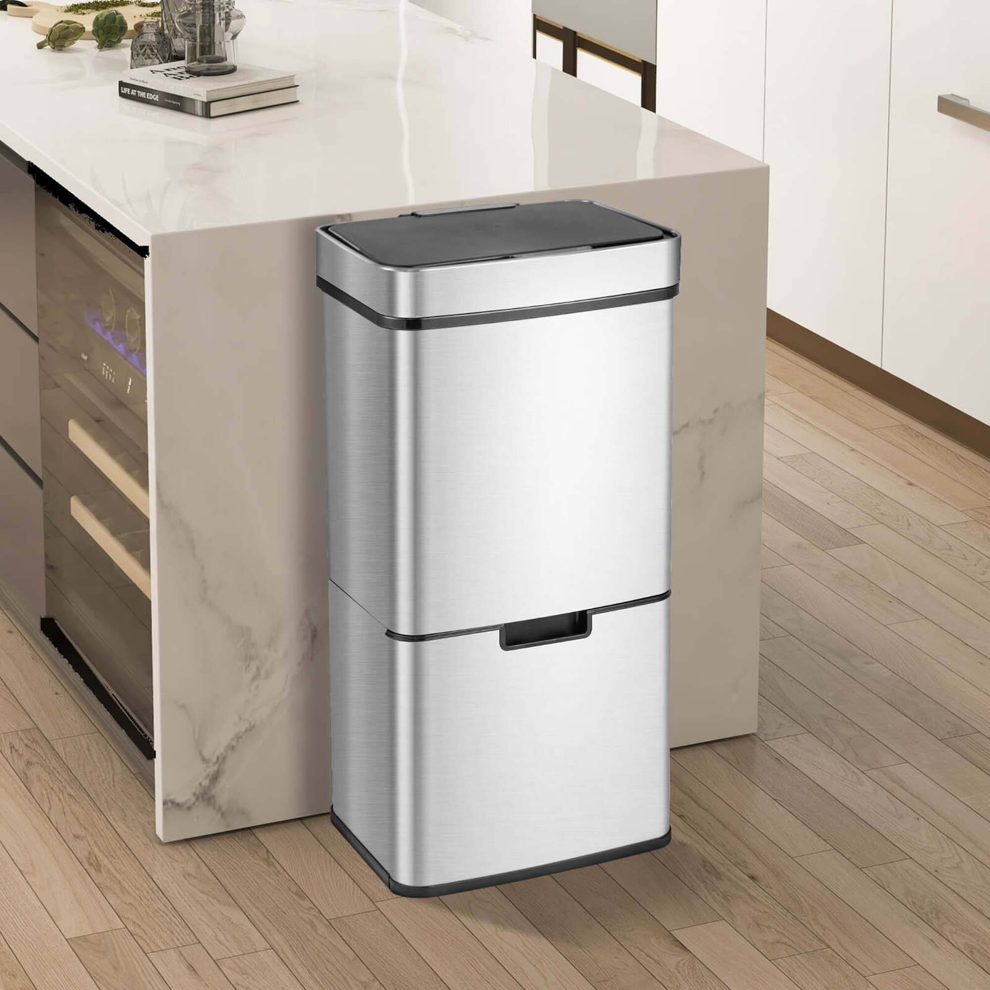 Alt View 1. Costway - Costway 19 Gal Kitchen Trash Can with Soft Closing Lid & Stay-open Design Inner Buckets Silver - Silver.