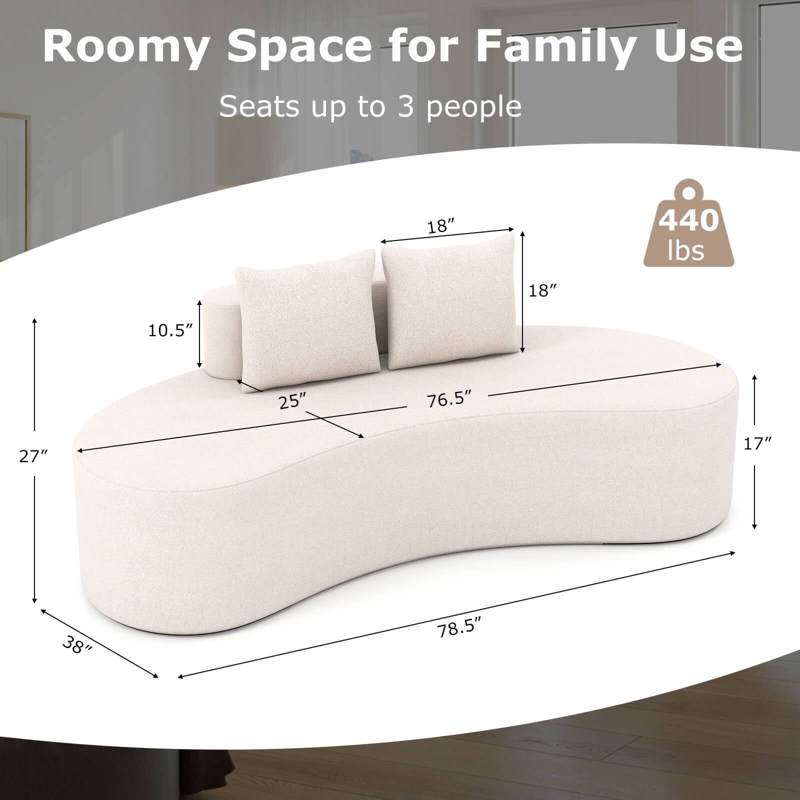 Roomy Space for Family Use  
Seats up to 3 people  
18" x 440 lbs  
18" x 10.5" x 25" x 76.5" x 27" x 17" x 38" x 78.5"