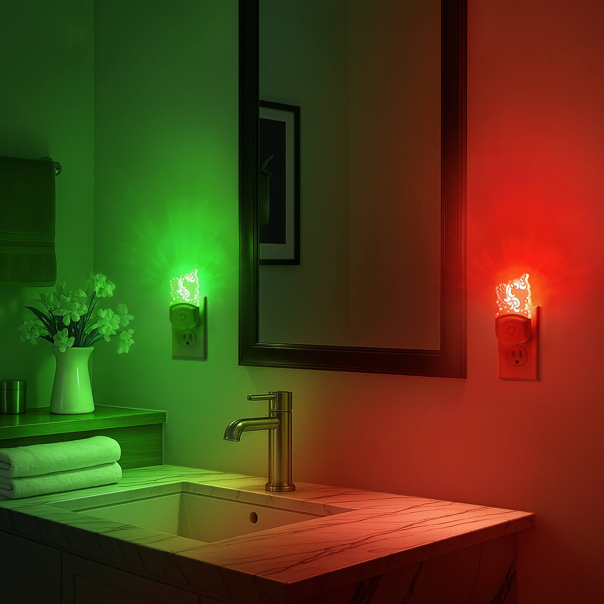 Alt View 3. Jandcase - JANDCASE 0.5W Plug-in Night Light, RGB Color Changing,  Color Memory, Dusk-to-Dawn Sensor - Pink.
