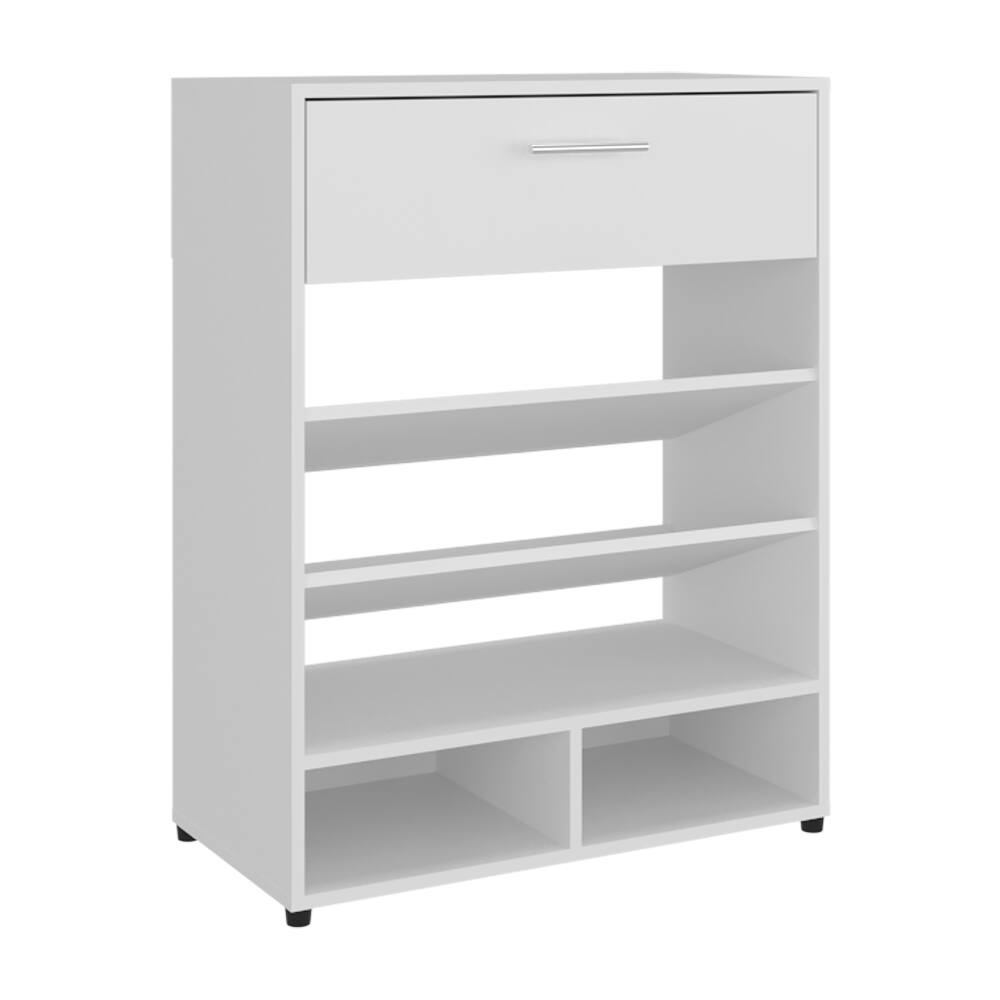 Alt View 1. Loheer - Loheer White 3-Tier Shoe Rack with Top Drawer MDF Wood - White.