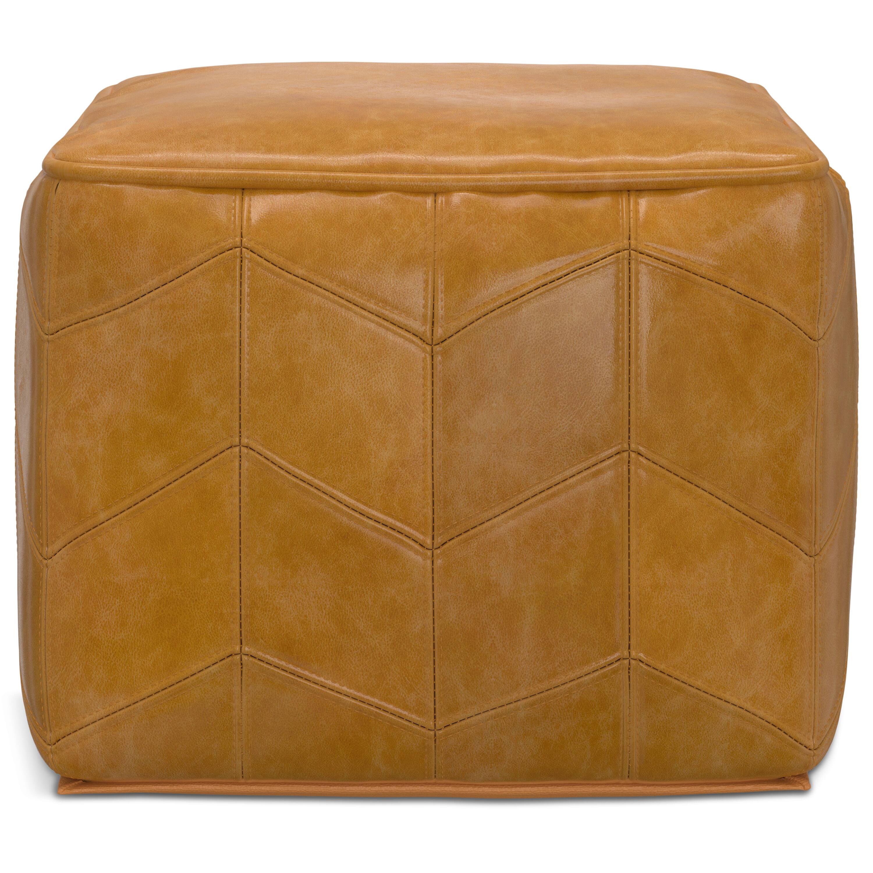 Left. Simpli Home - Simpli Home Morden 18 inch Wide Square Pouf in Brown Genuine Leather - Brown.