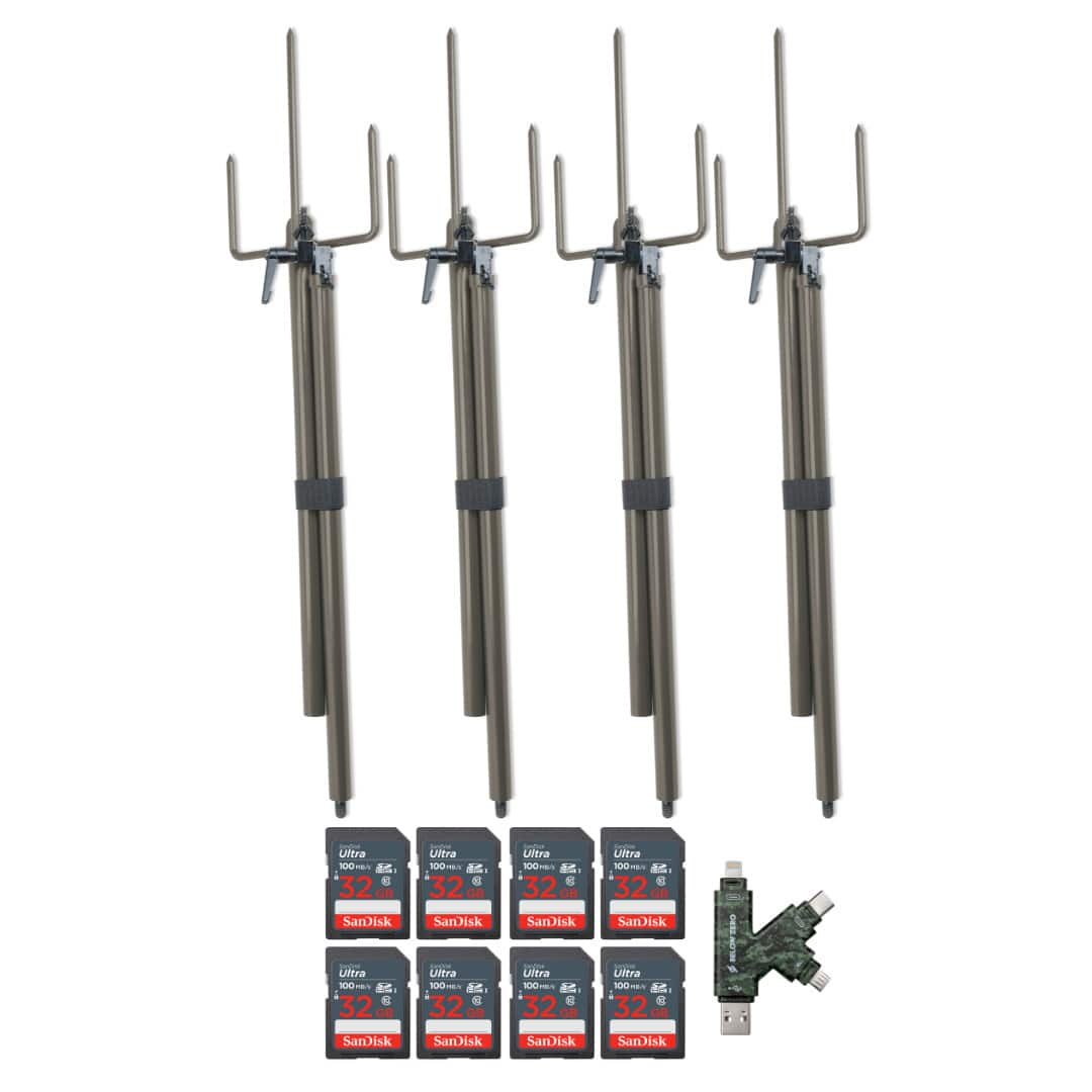 Stealth Cam - Trail Camera Mount Stick with 32GB Memory Cards and Card Reader (4 Pack)