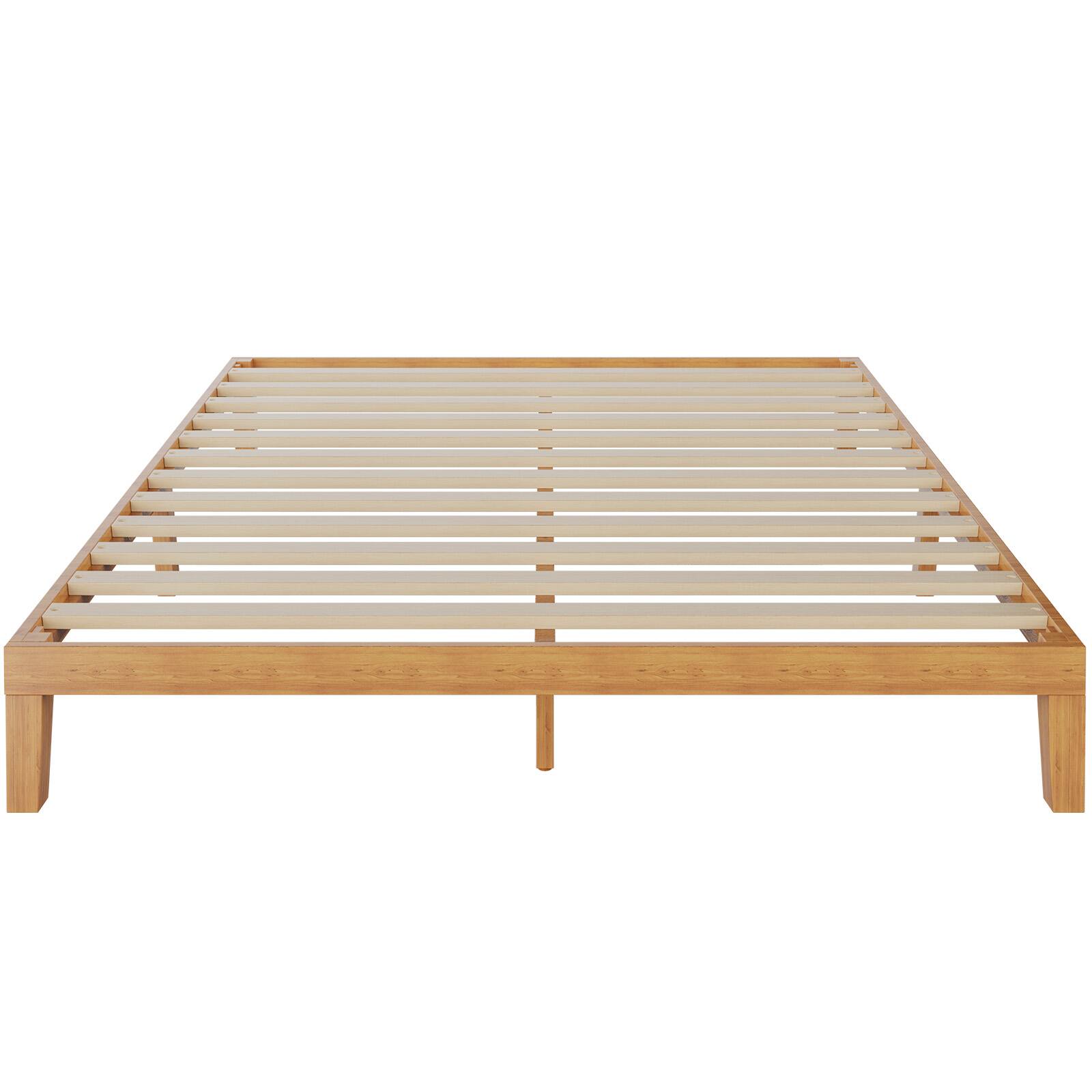 Back. AENKYO - King Size Wood Bed Frame Platform Bed Frame Mattress Foundation with Support Slats - Natural.