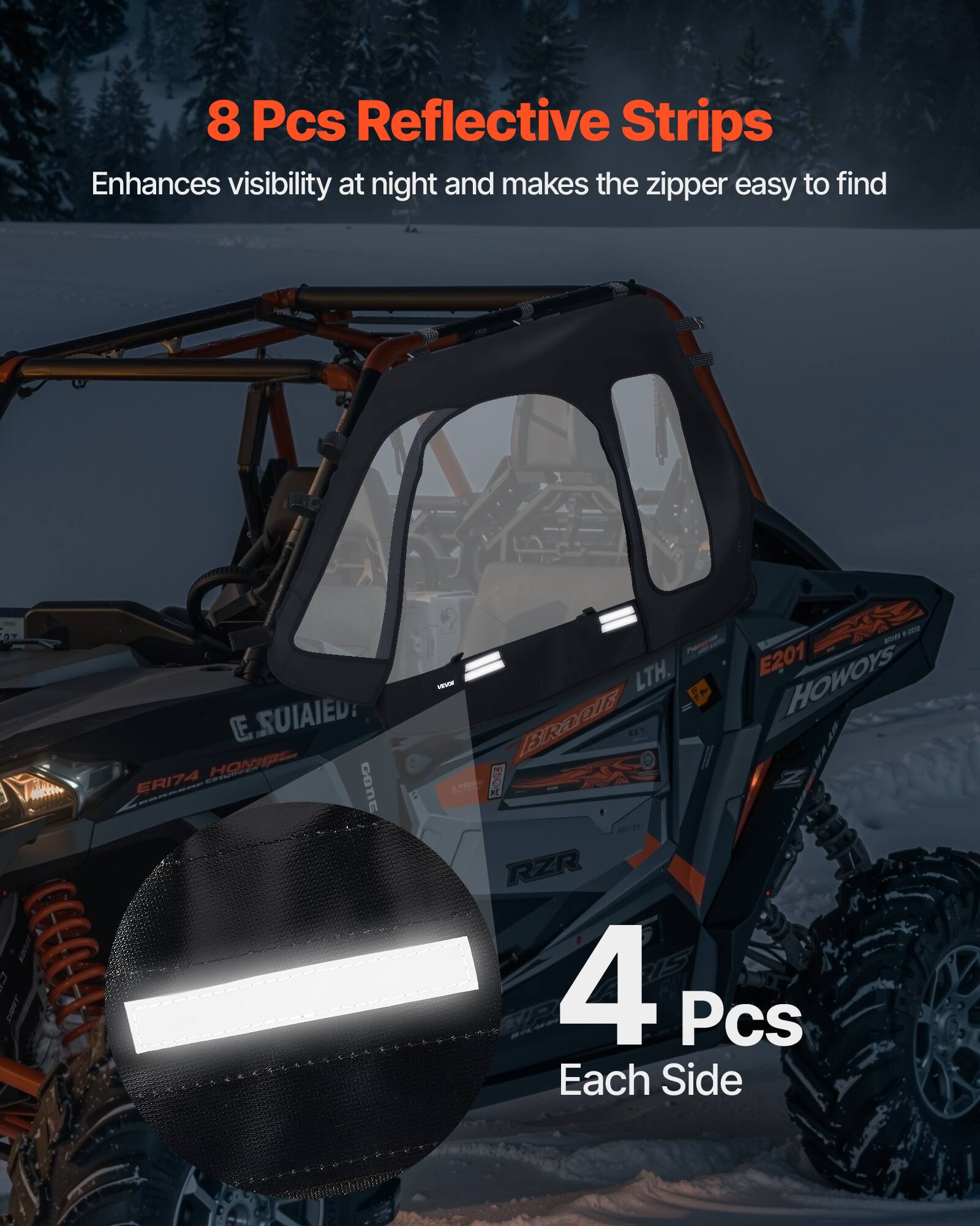8 Pcs Reflective Strips Enhances visibility at night and makes the zipper easy to find

- O7 sUV 2 CRT E SUIAIED: HONIE ERI7A GONE - E201 F WOW - LTH. HOWOYS BBREYTS EET 3 2021 RZR 5

4 Pcs Each Side