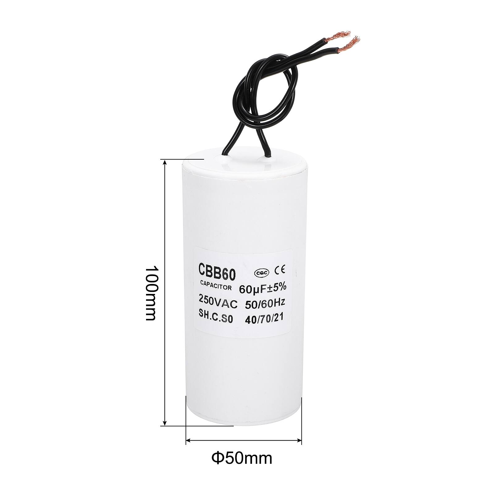 100mm CBB60 CC CE CAPACITOR 60µF±5% 250VAC 50/60Hz SH.C.SO 40/70/21 50mm