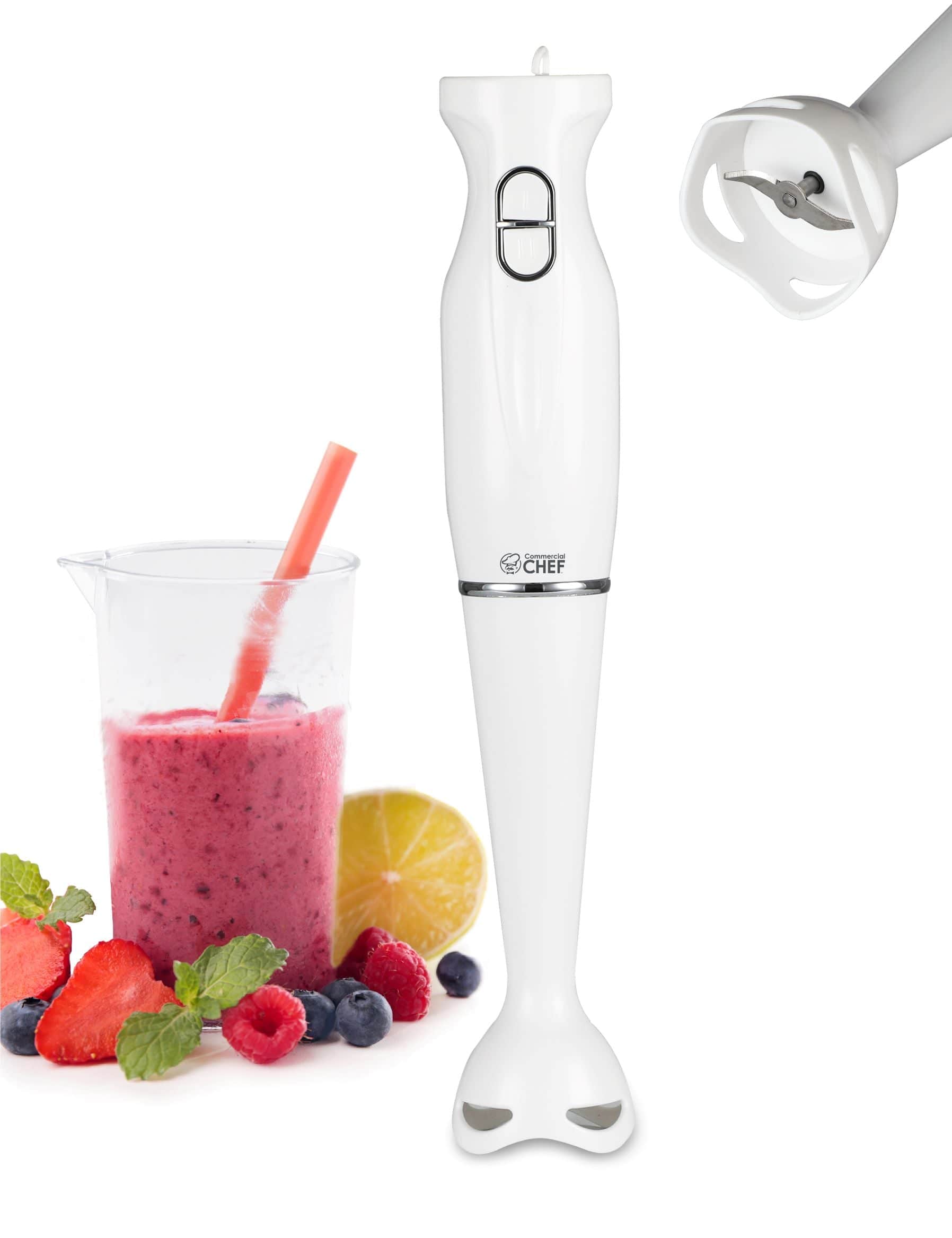 Commercial Chef - Immersion Blender, Hand Blender with Stainless Steel Blades - White