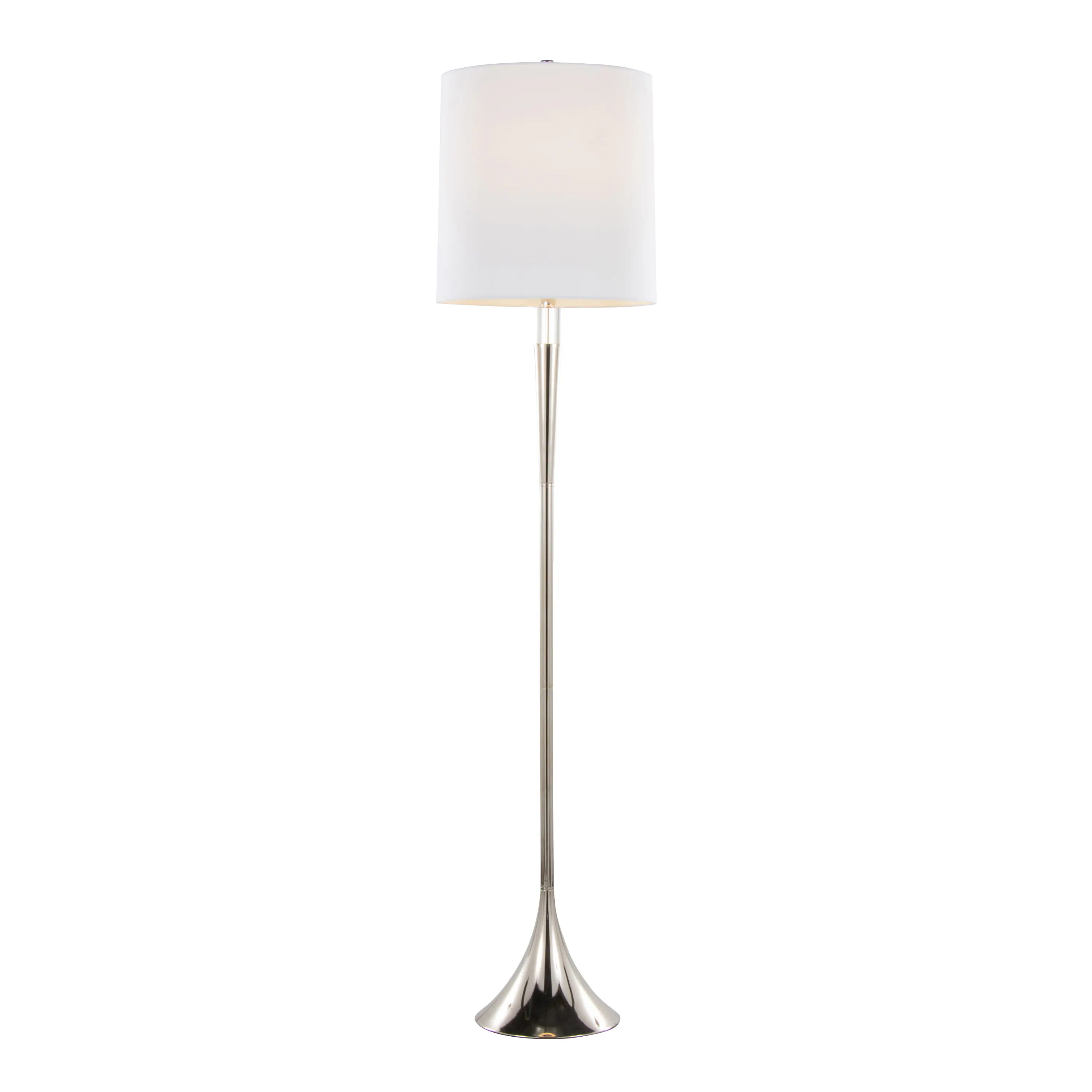 Left. Loheer - Loheer Polished Nickel Floor Lamp with K9 Crystal and White Linen Shade for Bedroom and Living Room Set of Two - Clear,Nickel,White.