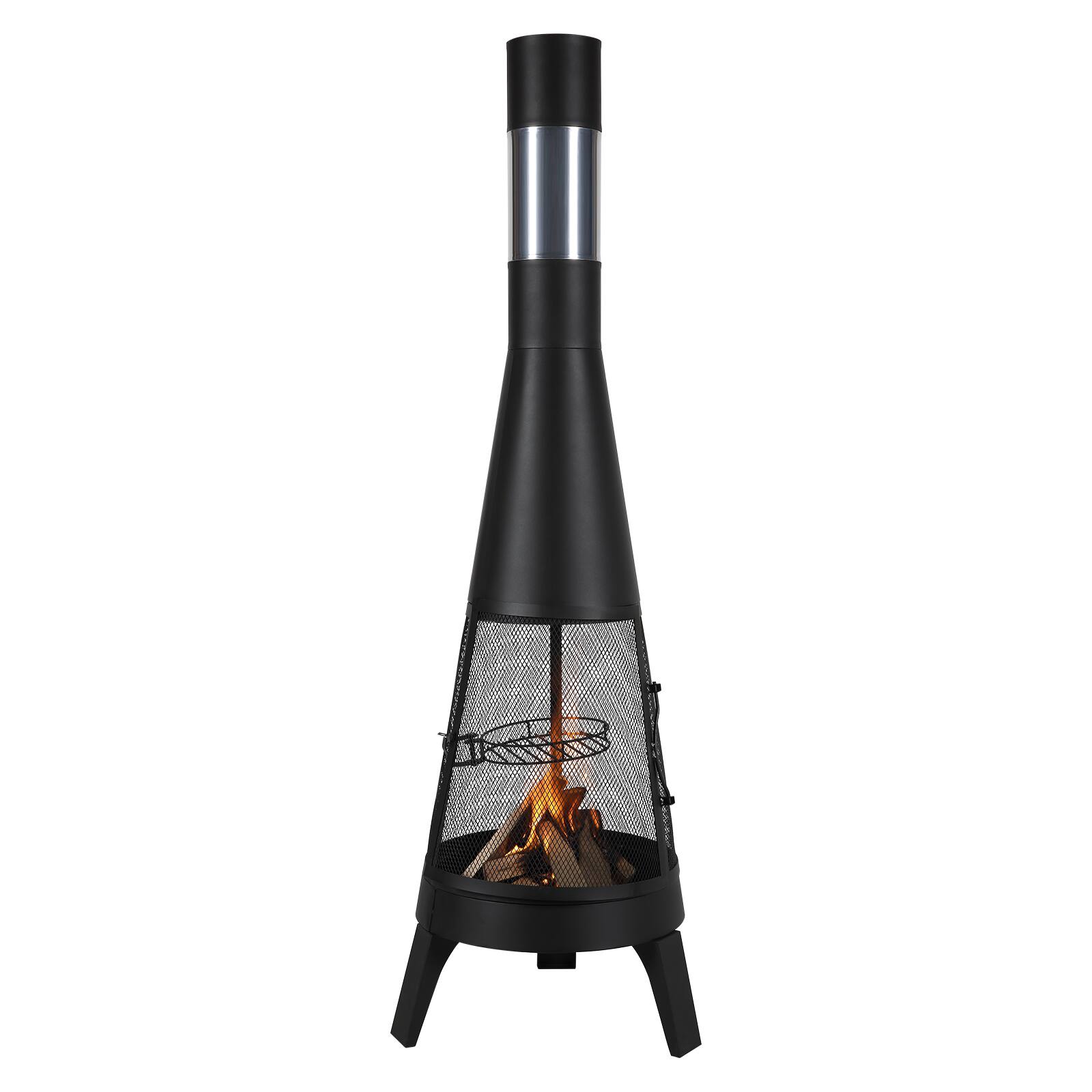 Alt View 5. VEVOR - Chiminea, 20 Inch Outdoor Wood Burning Firepit, Conical Fireplace for BBQ & Warming, Outside Wooden Fire Pit - Black.