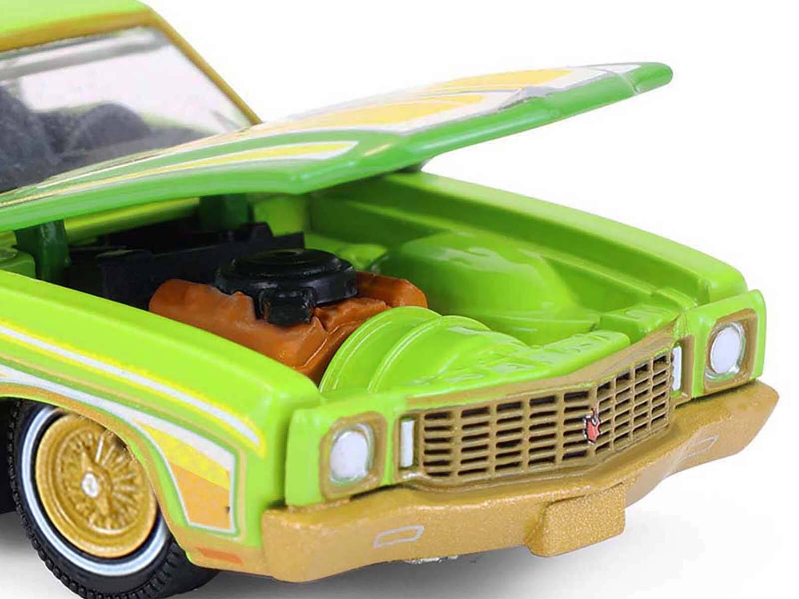 Alt View 1. Greenlight - 1970 Chevrolet Monte Carlo Lowrider "Michael Heralda Special Ed" Lime Green with Graphics 1/64 Model Car by Greenlight.