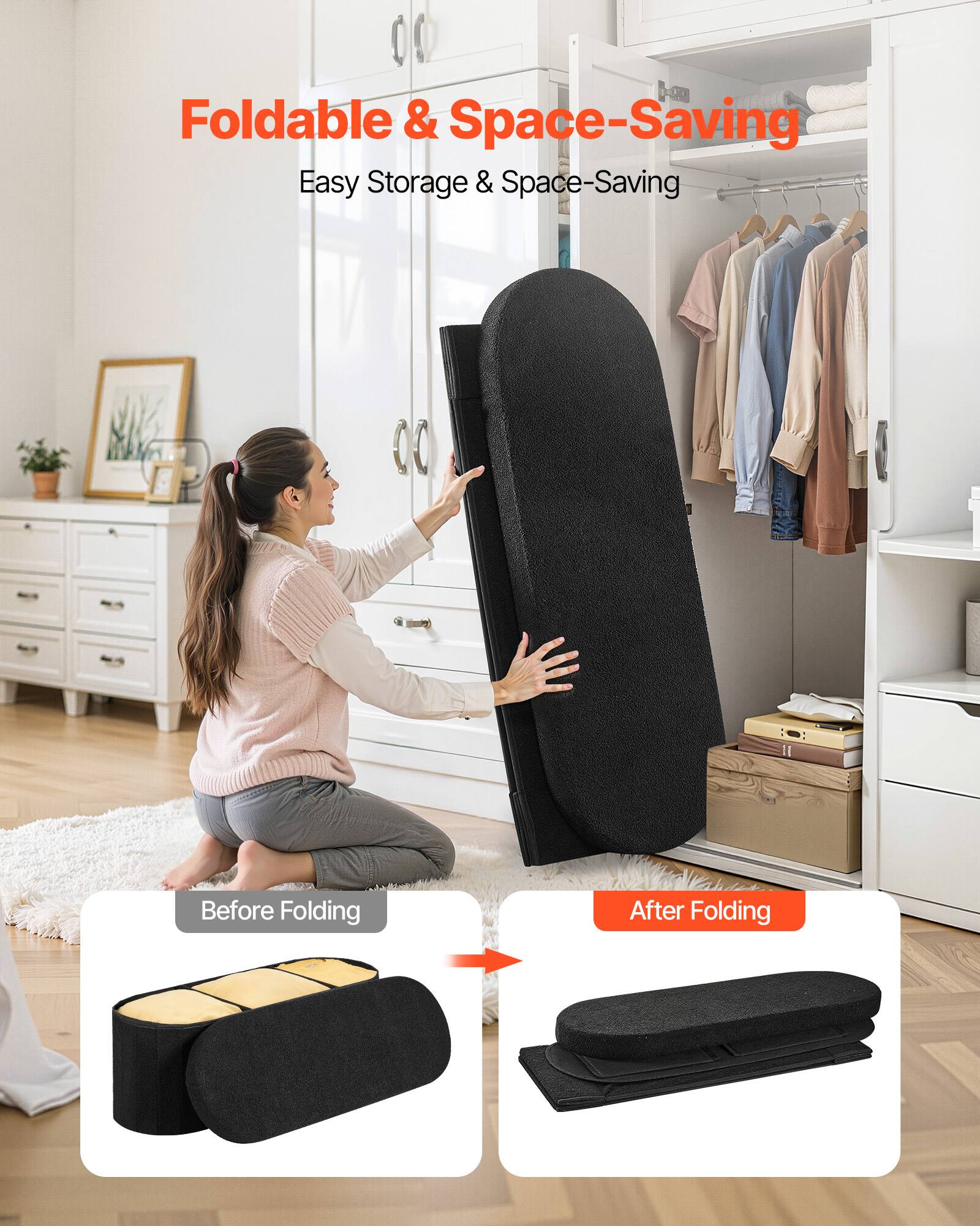 Foldable & Space-Saving  
Easy Storage & Space-Saving  

Before Folding  
After Folding