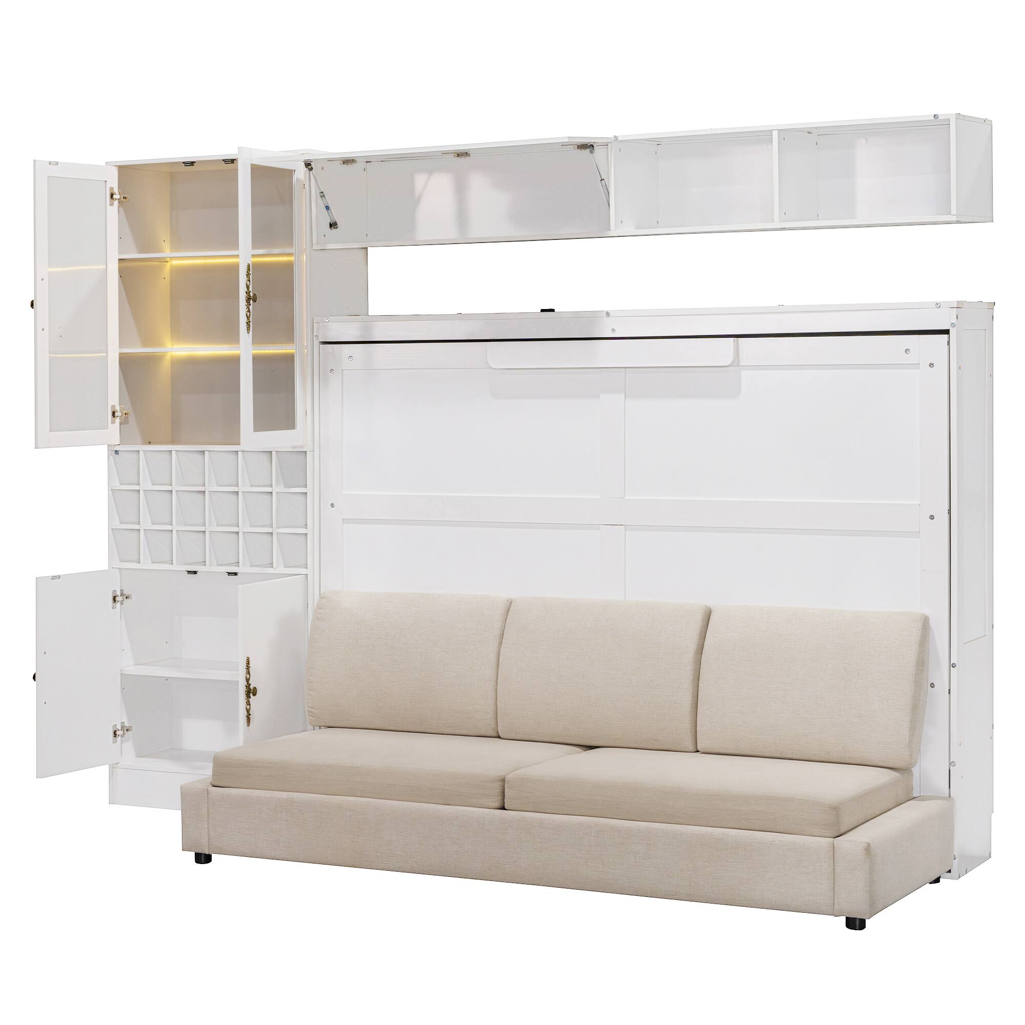 Alt View 5. Tiramisubest - Full Size Murphy Bed with Sofa, Shelves, USB & Light, White, 114"x63"x84", 455 lbs - White.